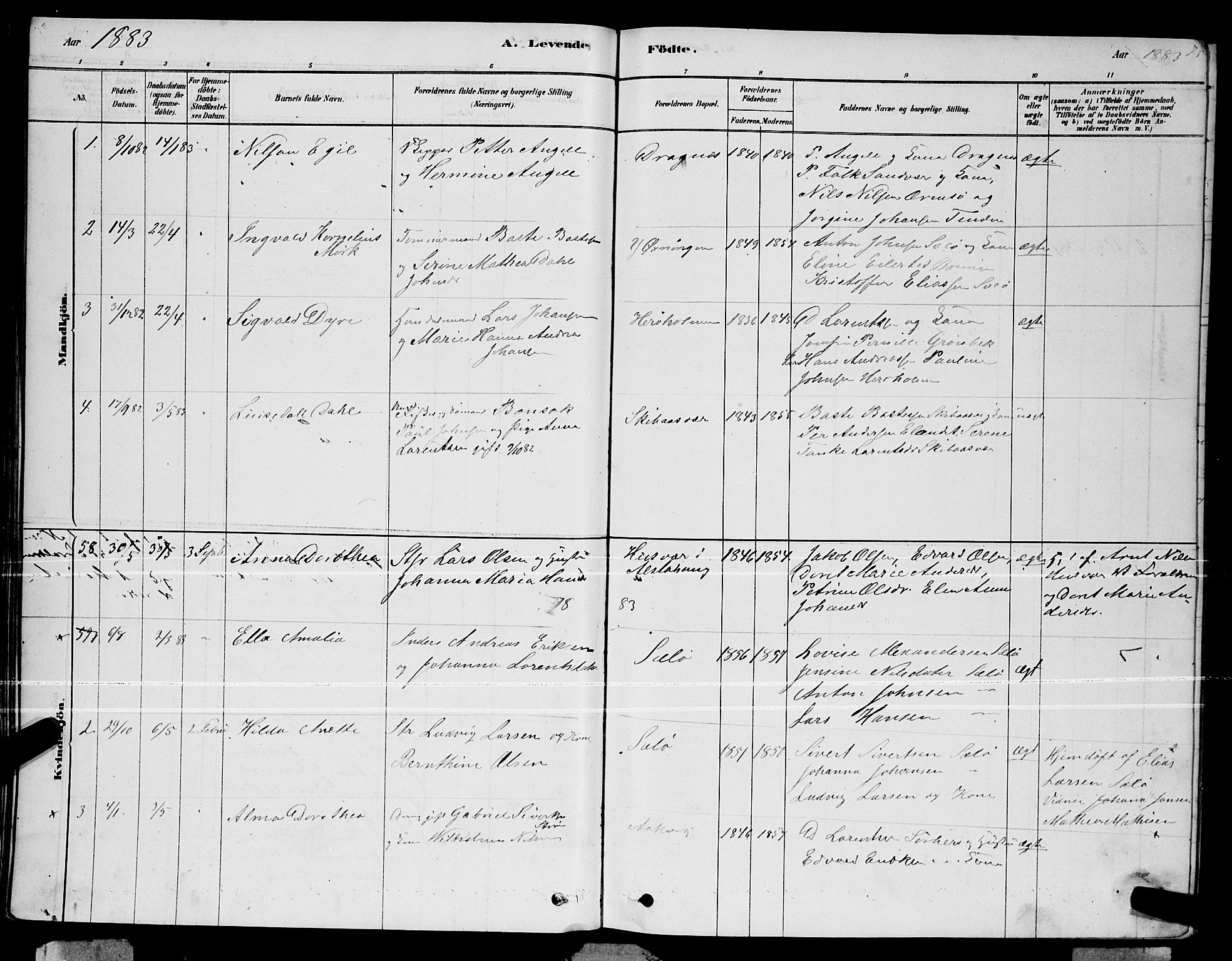 Ministerialprotokoller, klokkerbøker og fødselsregistre - Nordland, SAT/A-1459/834/L0513: Parish register (copy) no. 834C04, 1877-1892, p. 75