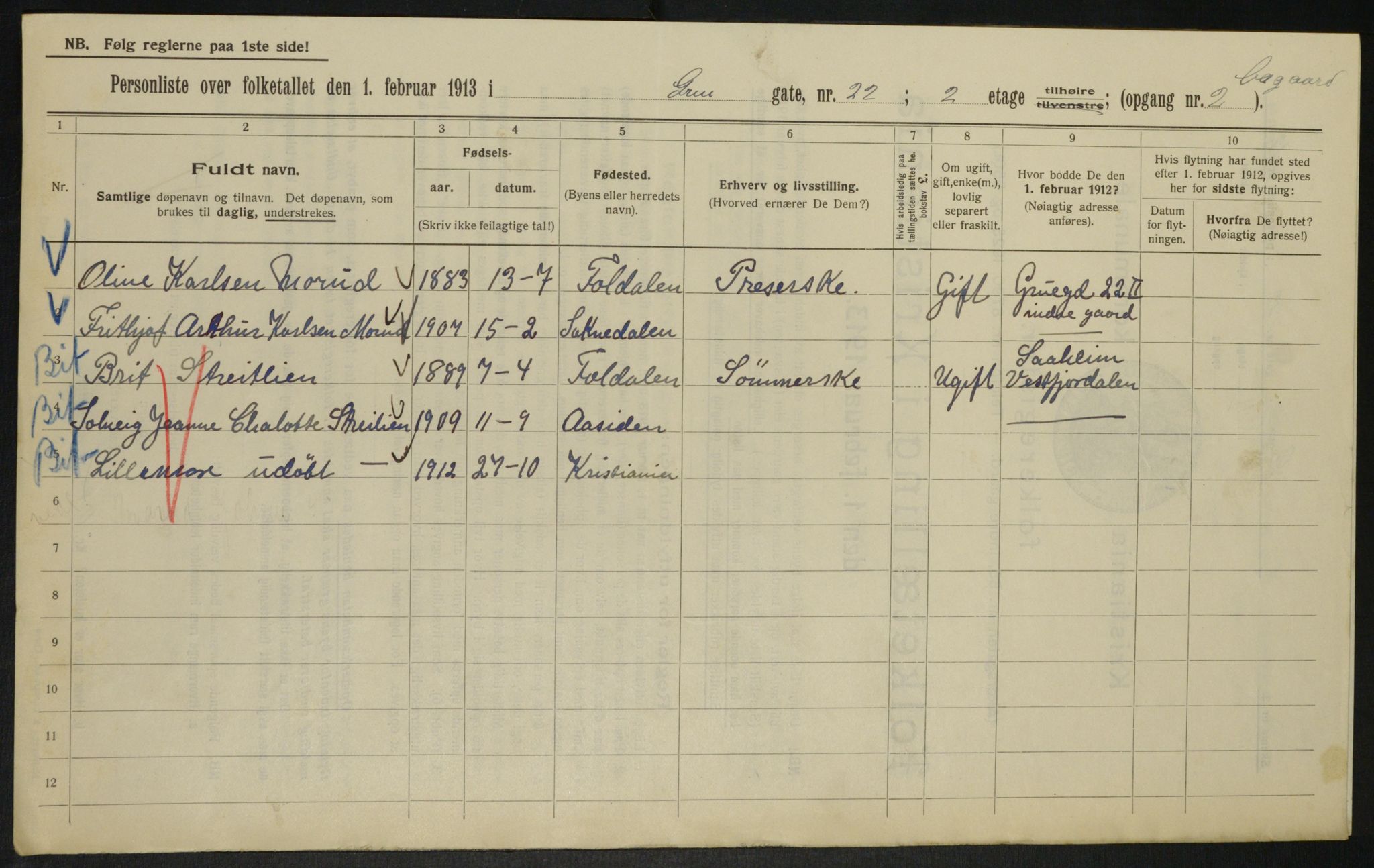 OBA, Municipal Census 1913 for Kristiania, 1913, p. 30706