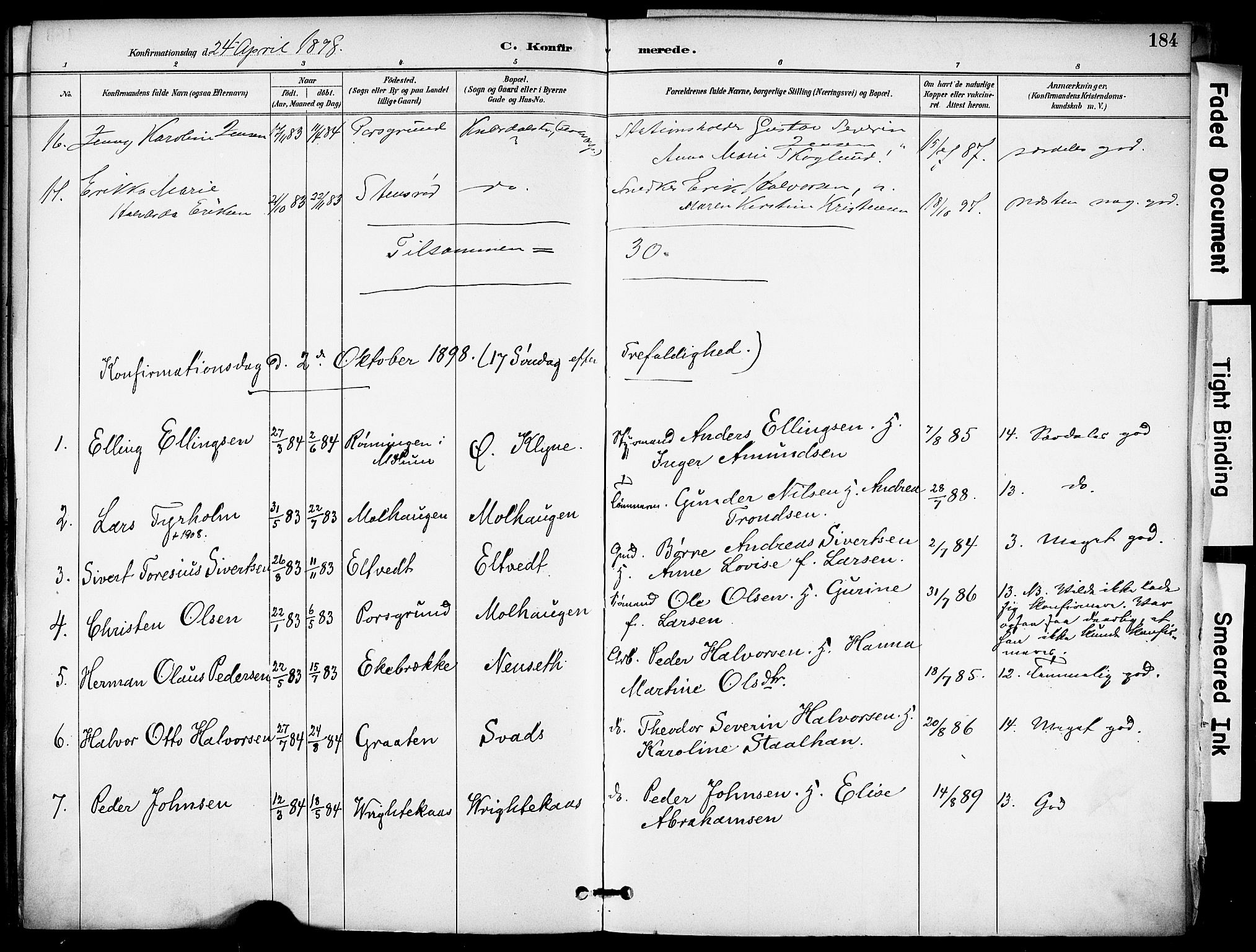 Solum kirkebøker, AV/SAKO-A-306/F/Fa/L0010: Parish register (official) no. I 10, 1888-1898, p. 184