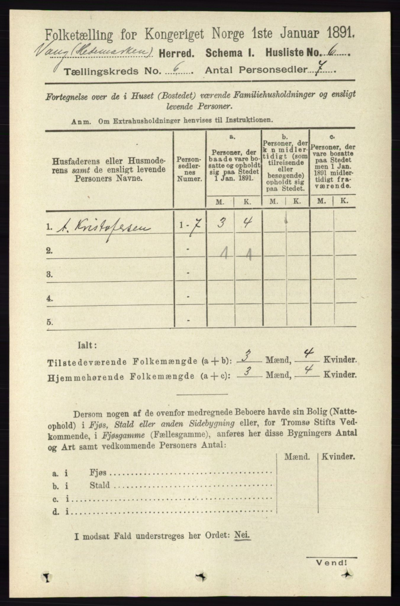 RA, 1891 census for 0414 Vang, 1891, p. 4174