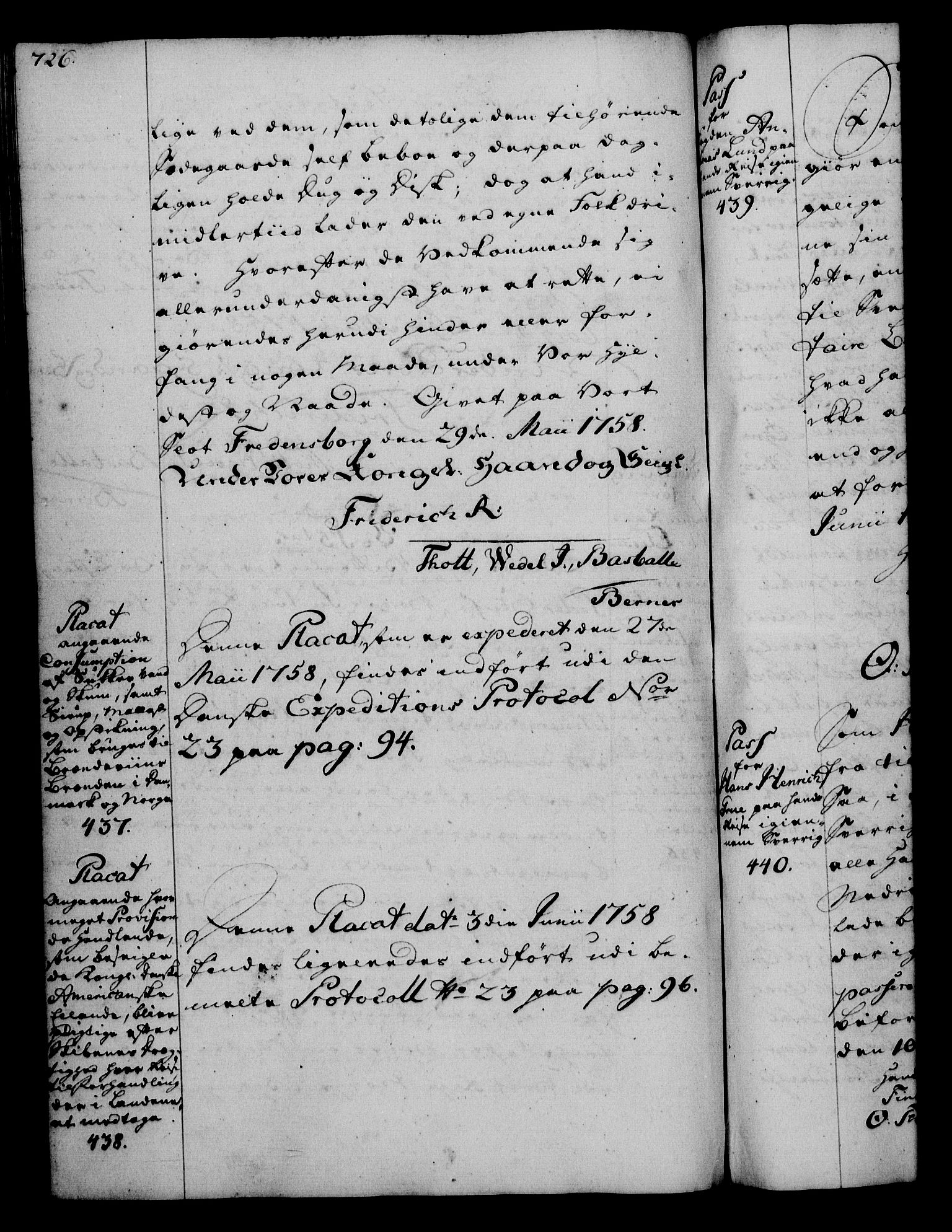 Rentekammeret, Kammerkanselliet, RA/EA-3111/G/Gg/Gga/L0006: Norsk ekspedisjonsprotokoll med register (merket RK 53.6), 1749-1759, p. 726