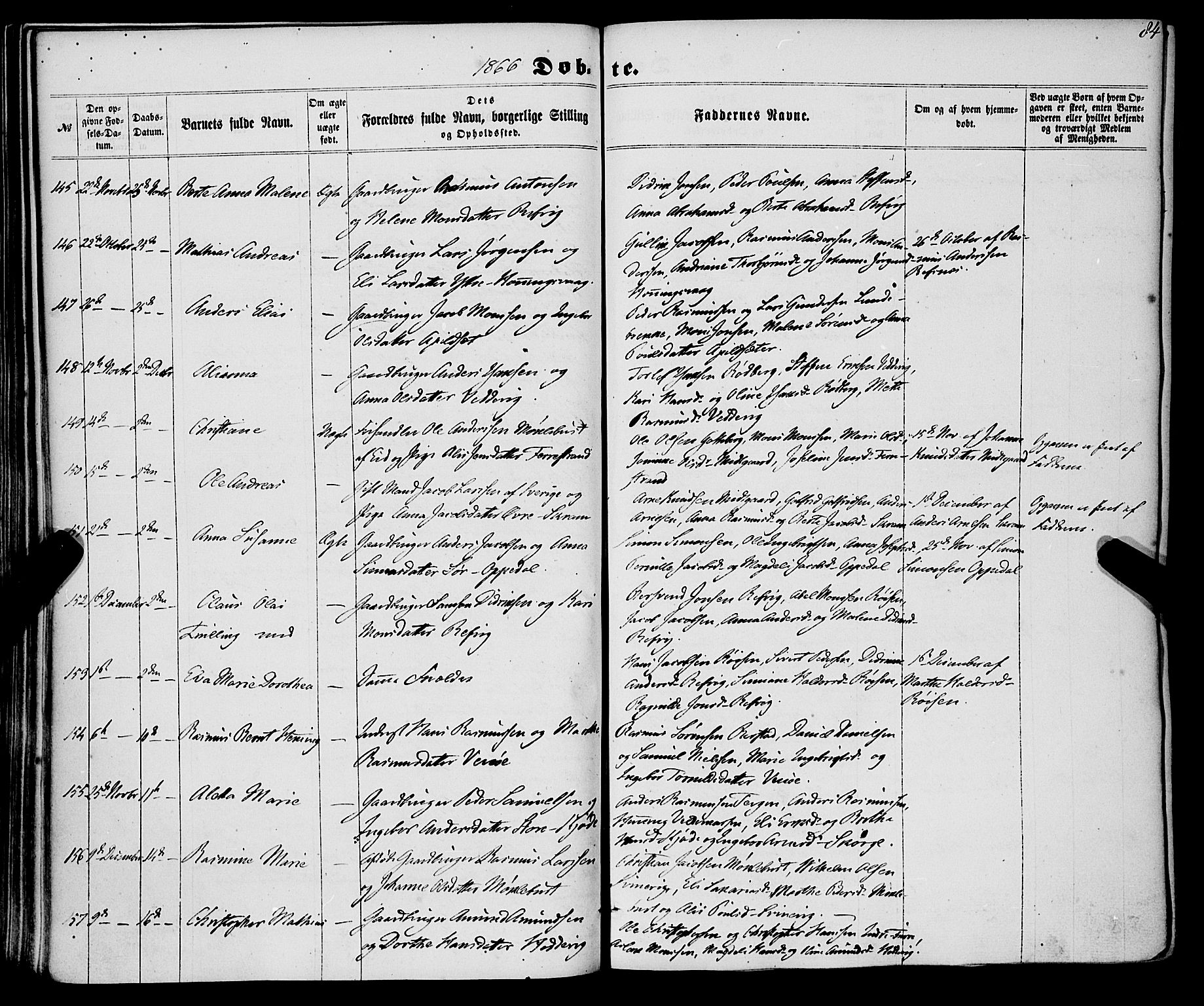 Selje sokneprestembete, SAB/A-99938/H/Ha/Haa/Haaa: Parish register (official) no. A 11, 1858-1870, p. 84