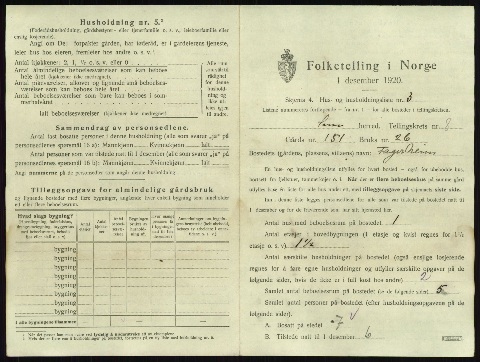 SAKO, 1920 census for Sem, 1920, p. 1655