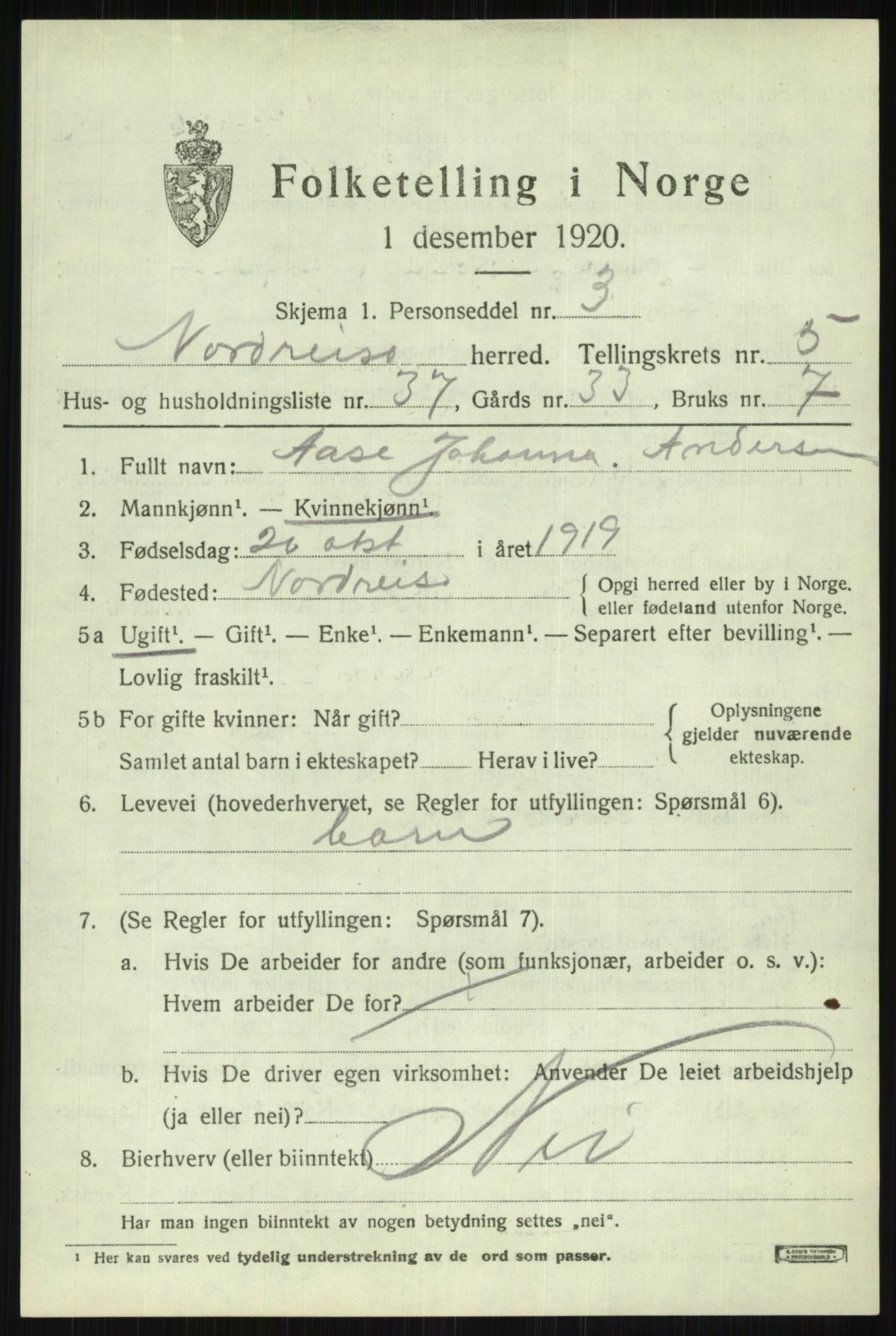 SATØ, 1920 census for Nordreisa, 1920, p. 2675