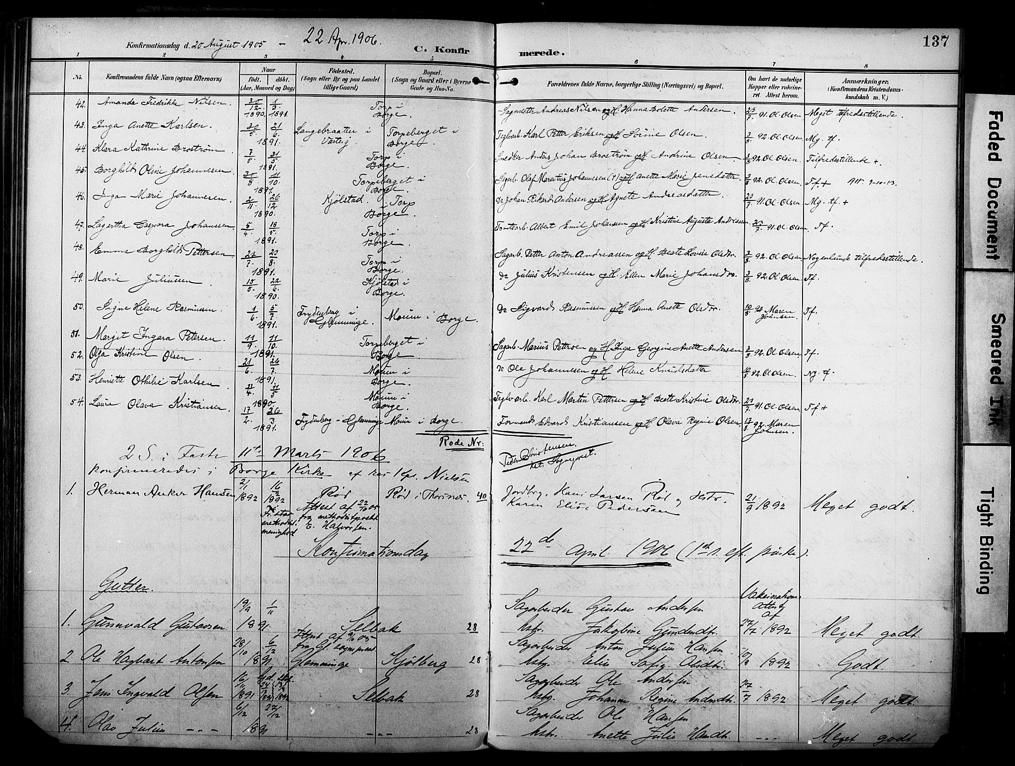 Borge prestekontor Kirkebøker, AV/SAO-A-10903/F/Fa/L0009: Parish register (official) no. I 9, 1902-1911, p. 137