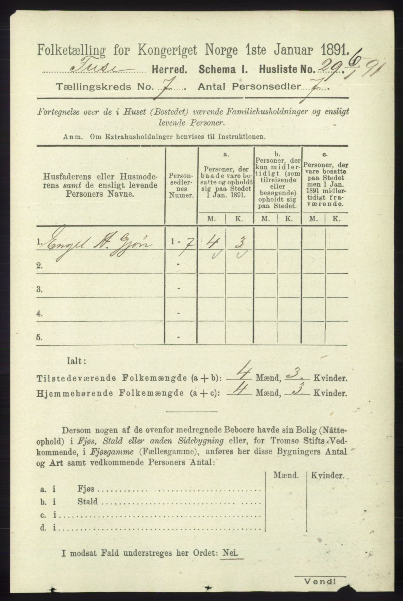 RA, 1891 census for 1241 Fusa, 1891, p. 1293