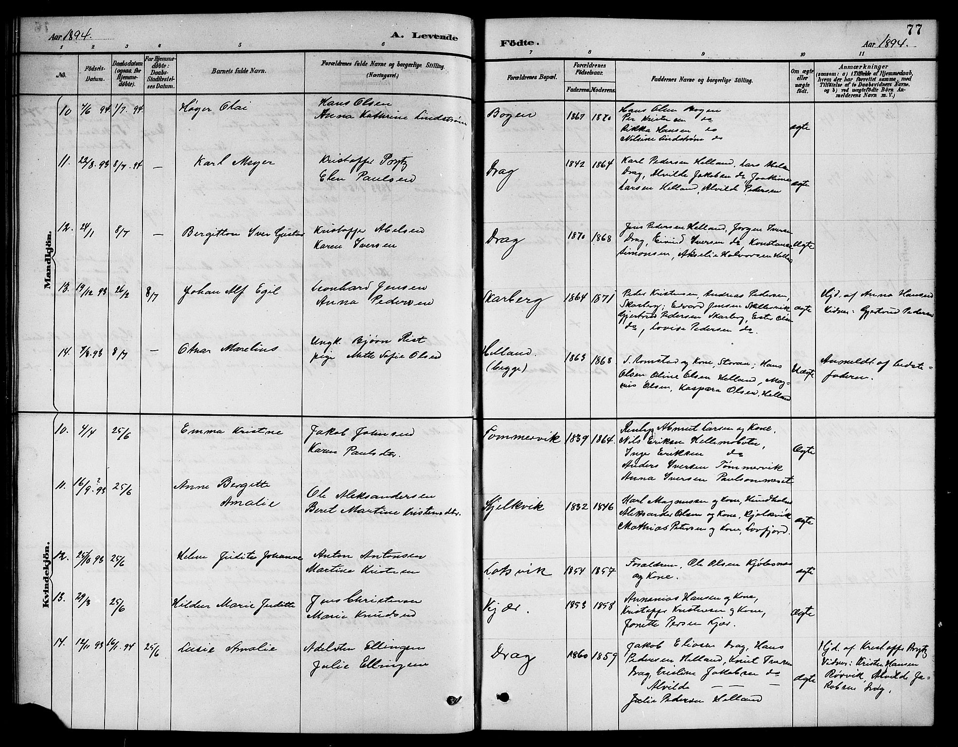 Ministerialprotokoller, klokkerbøker og fødselsregistre - Nordland, AV/SAT-A-1459/861/L0876: Parish register (copy) no. 861C02, 1887-1903, p. 77