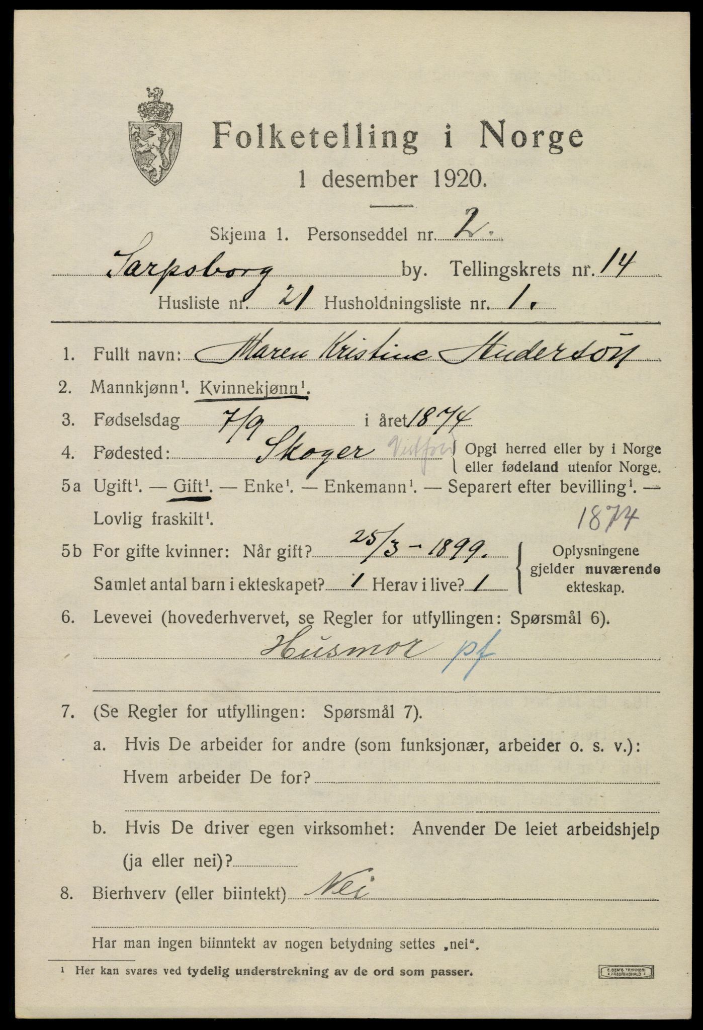 SAO, 1920 census for Sarpsborg, 1920, p. 28750