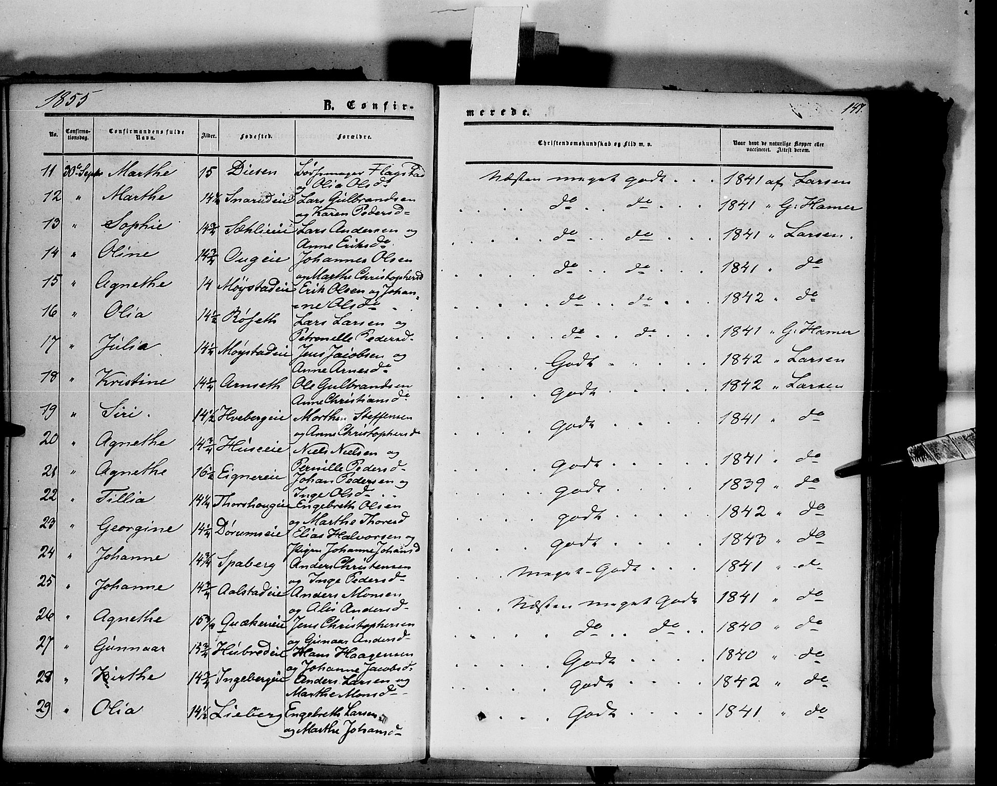 Vang prestekontor, Hedmark, AV/SAH-PREST-008/H/Ha/Haa/L0012: Parish register (official) no. 12, 1855-1870, p. 147