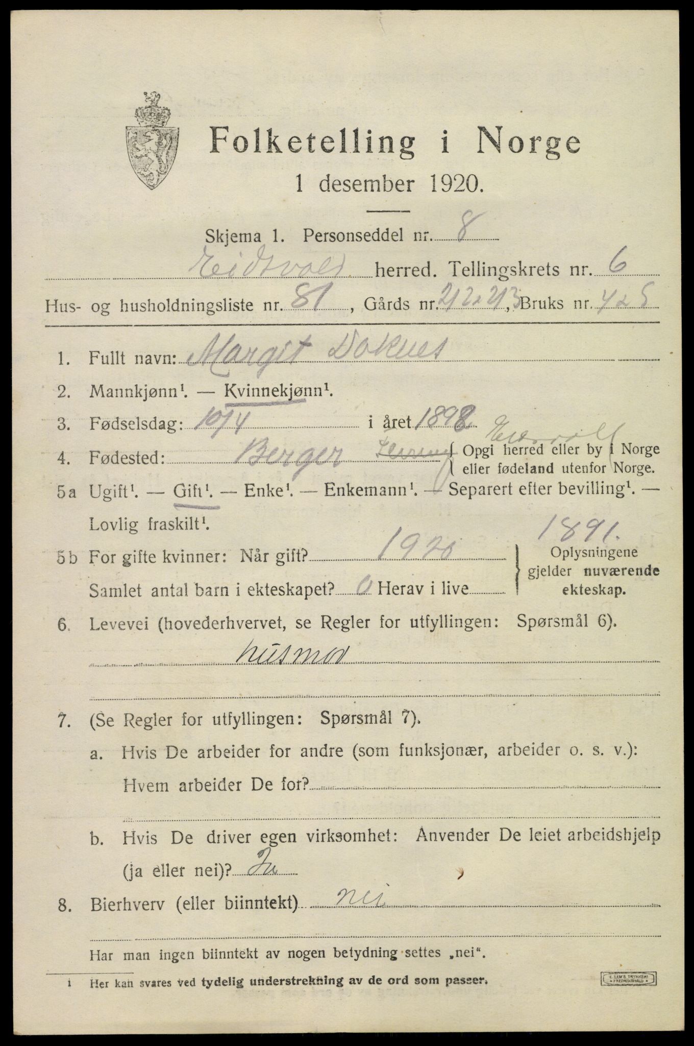 SAO, 1920 census for Eidsvoll, 1920, p. 11635