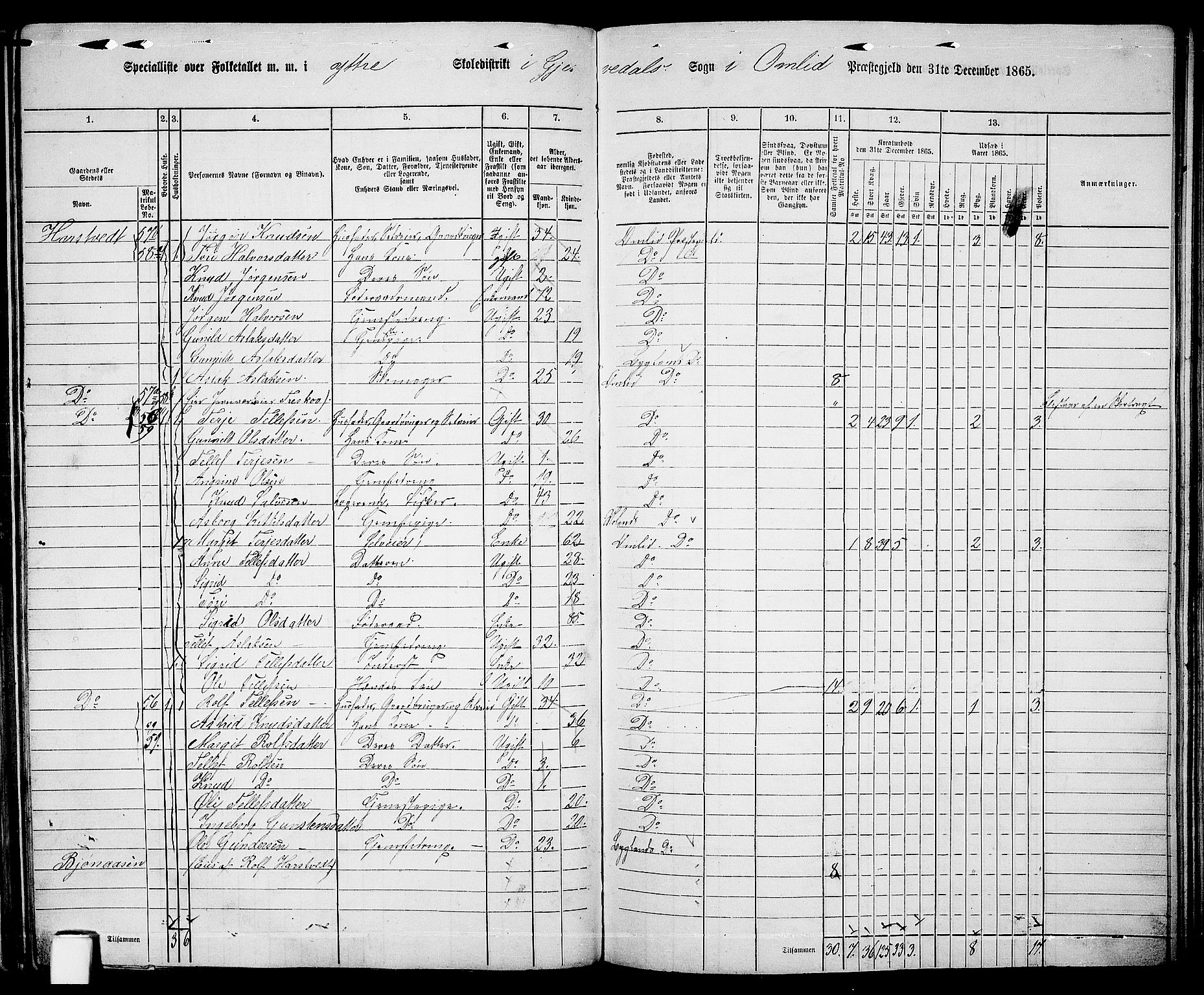 RA, 1865 census for Åmli, 1865, p. 68