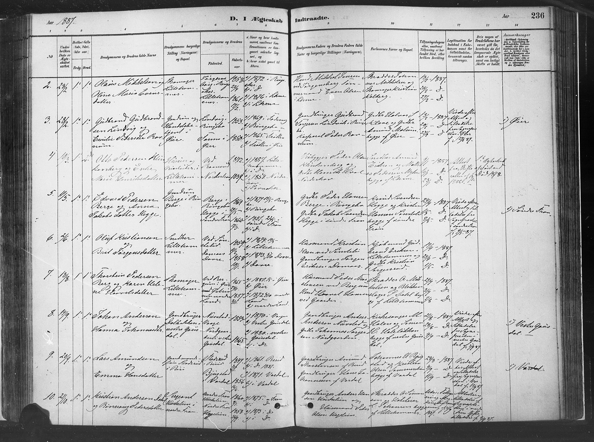 Fåberg prestekontor, SAH/PREST-086/H/Ha/Haa/L0010: Parish register (official) no. 10, 1879-1900, p. 236