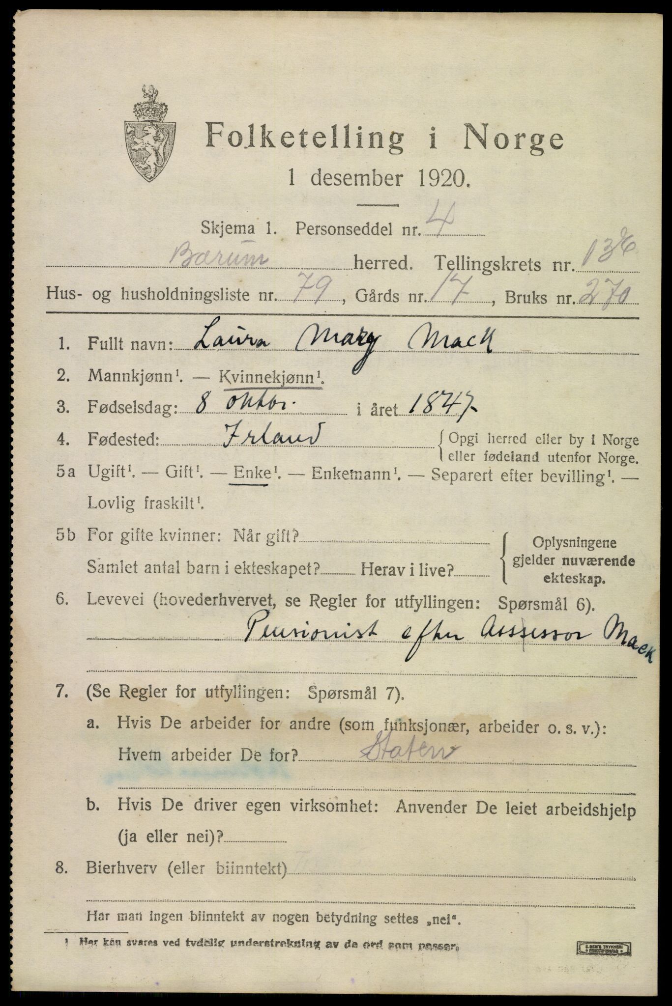 SAO, 1920 census for Bærum, 1920, p. 38962