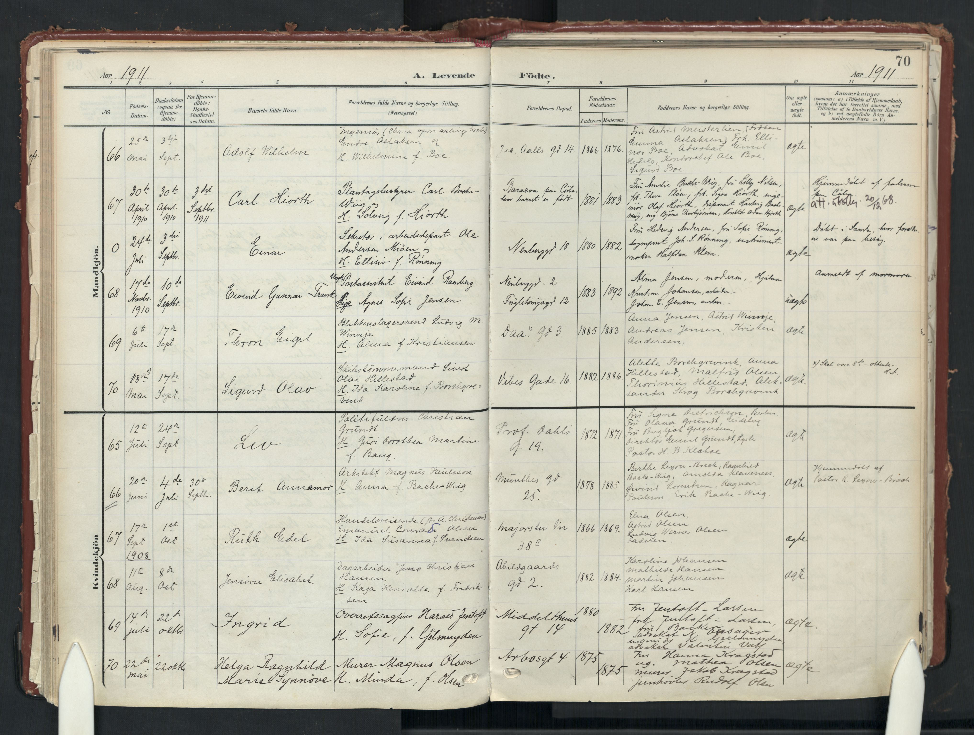 Uranienborg prestekontor Kirkebøker, AV/SAO-A-10877/F/Fa/L0010: Parish register (official) no. 10, 1907-1928, p. 70
