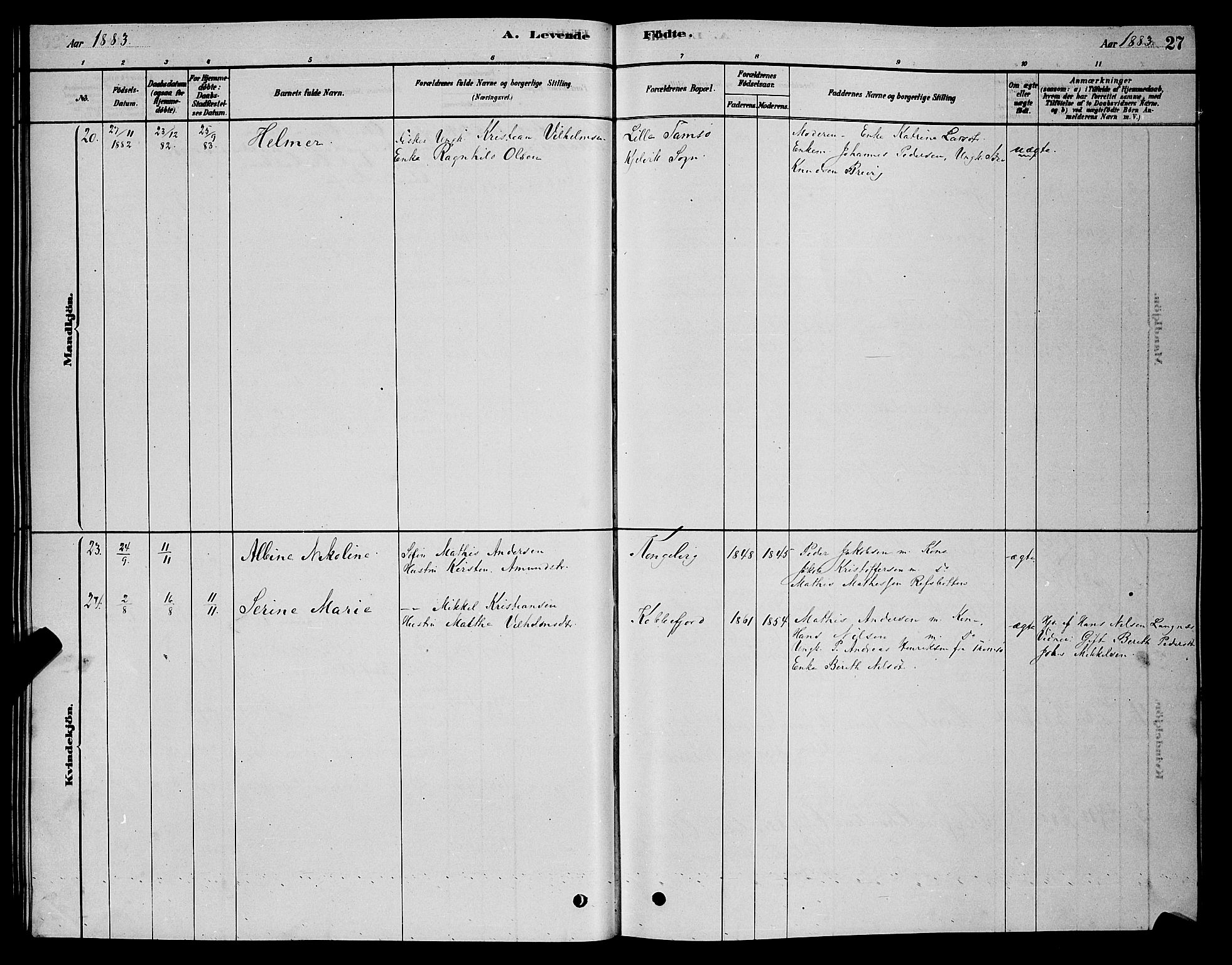 Måsøy sokneprestkontor, AV/SATØ-S-1348/H/Hb/L0002klokker: Parish register (copy) no. 2, 1876-1888, p. 27