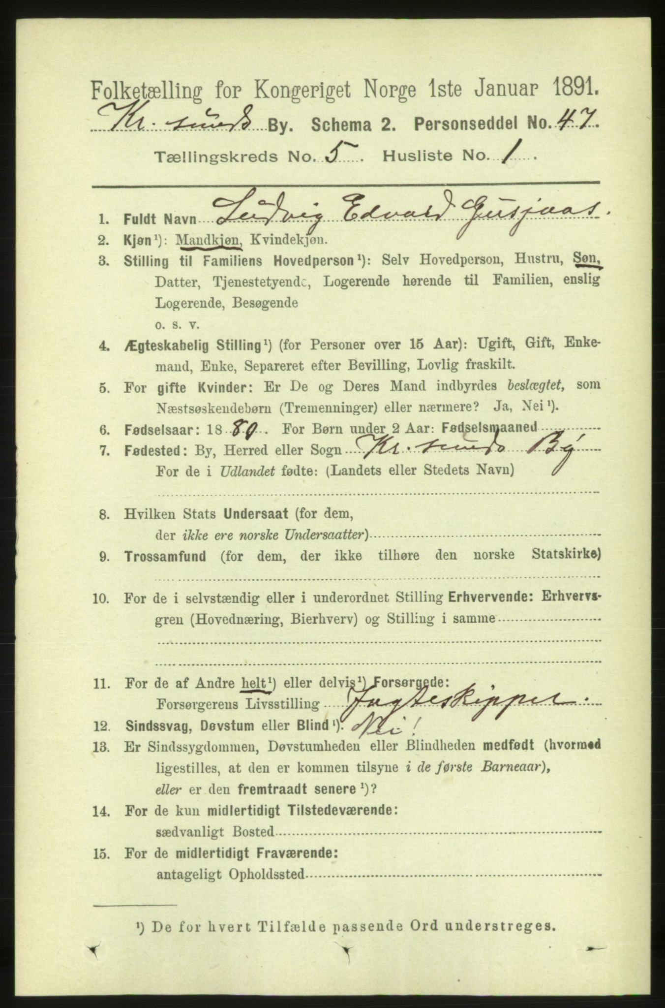 RA, 1891 census for 1503 Kristiansund, 1891, p. 4297