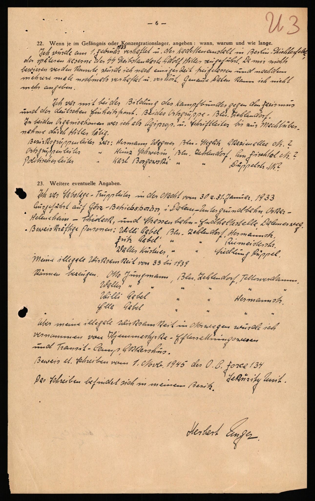 Forsvaret, Forsvarets overkommando II, AV/RA-RAFA-3915/D/Db/L0034: CI Questionaires. Tyske okkupasjonsstyrker i Norge. Tyskere., 1945-1946, p. 189