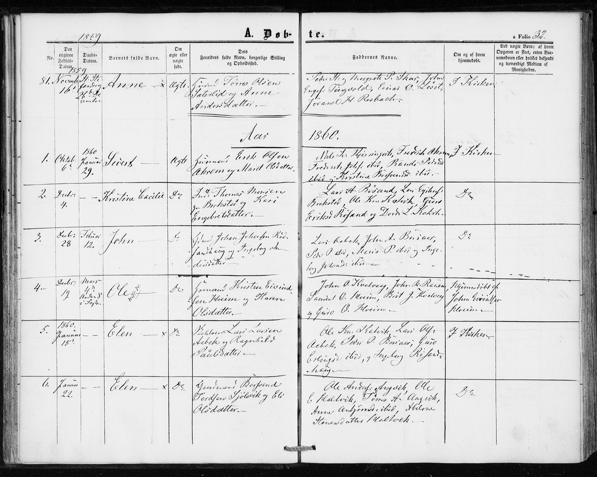 Ministerialprotokoller, klokkerbøker og fødselsregistre - Møre og Romsdal, AV/SAT-A-1454/586/L0985: Parish register (official) no. 586A11, 1857-1866, p. 32