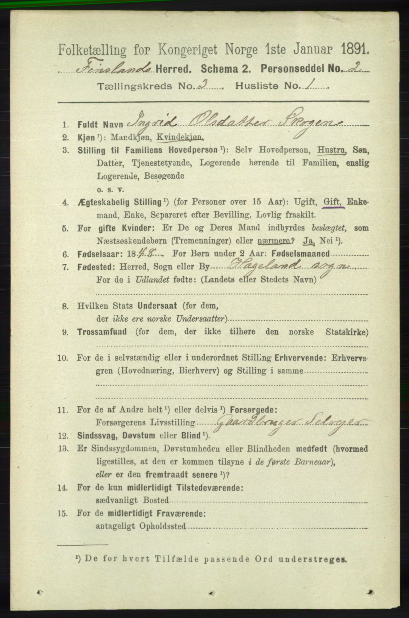 RA, 1891 census for 1023 Finsland, 1891, p. 773