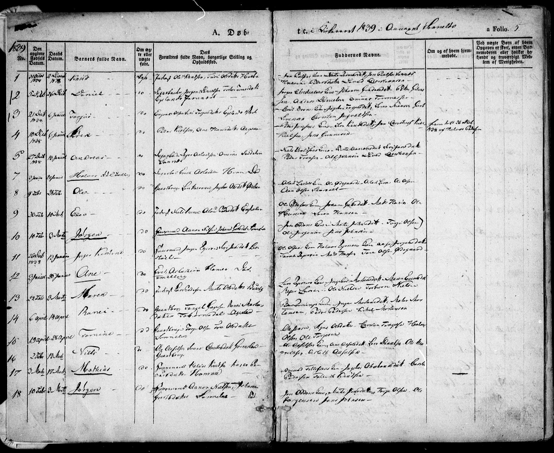 Søndeled sokneprestkontor, SAK/1111-0038/F/Fa/L0002: Parish register (official) no. A 2, 1839-1860, p. 5