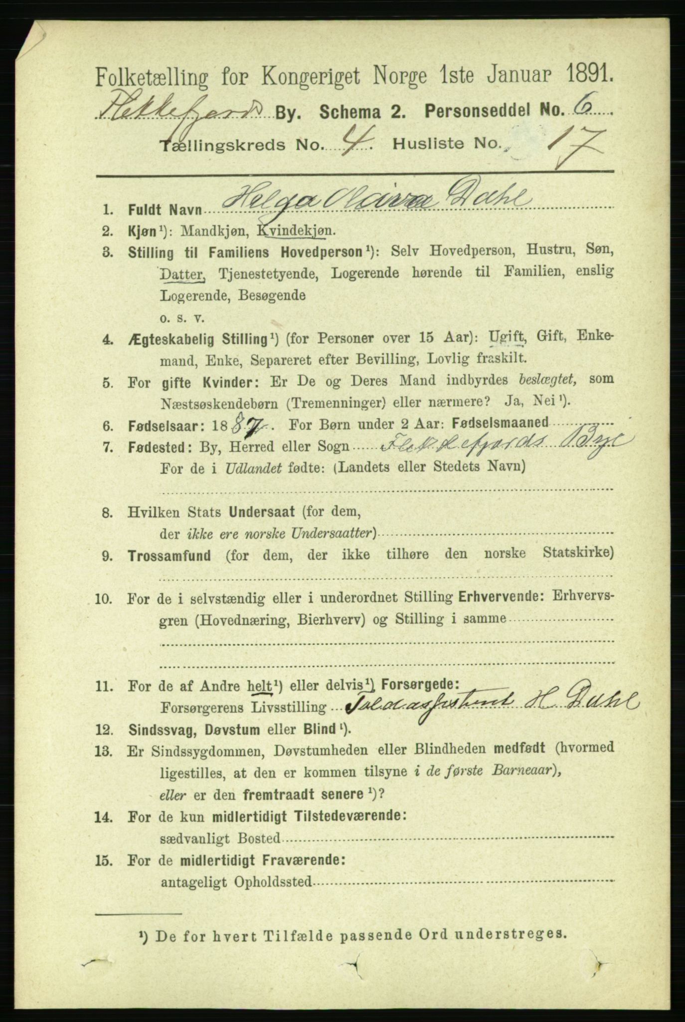 RA, 1891 census for 1004 Flekkefjord, 1891, p. 1116