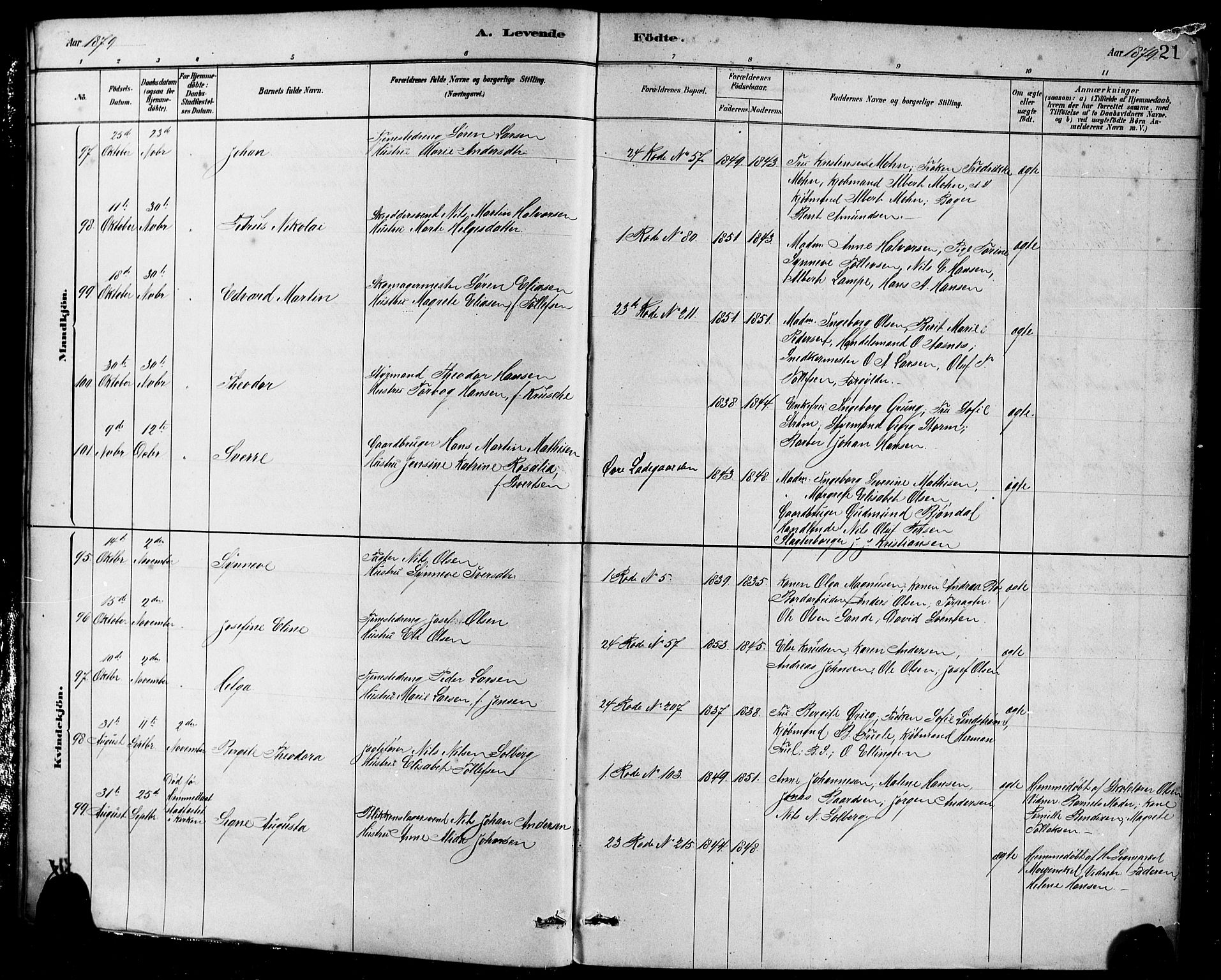 Sandviken Sokneprestembete, SAB/A-77601/H/Hb/L0001: Parish register (copy) no. A 2, 1879-1892, p. 21