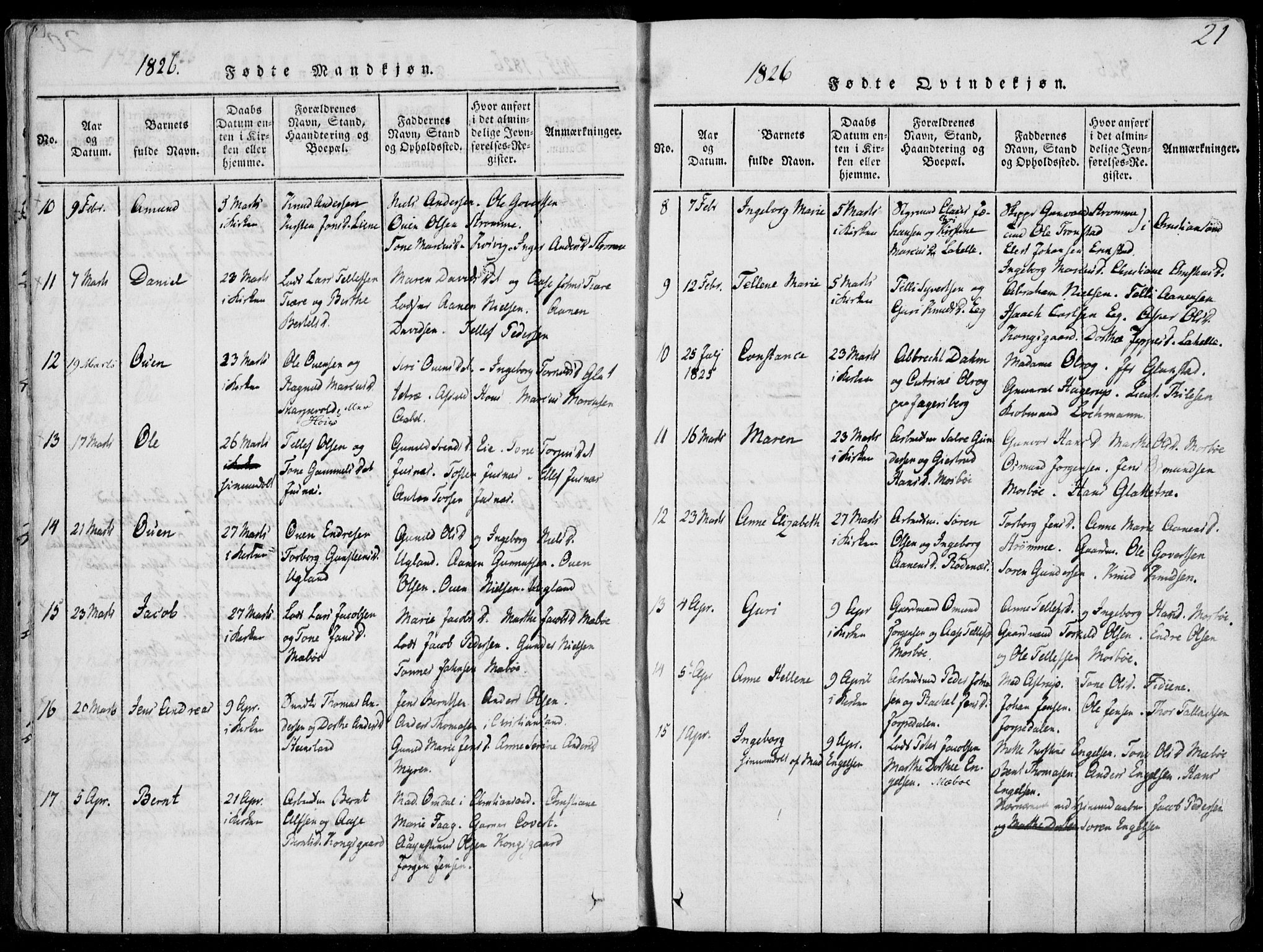 Oddernes sokneprestkontor, SAK/1111-0033/F/Fa/Faa/L0005: Parish register (official) no. A 5, 1820-1838, p. 21