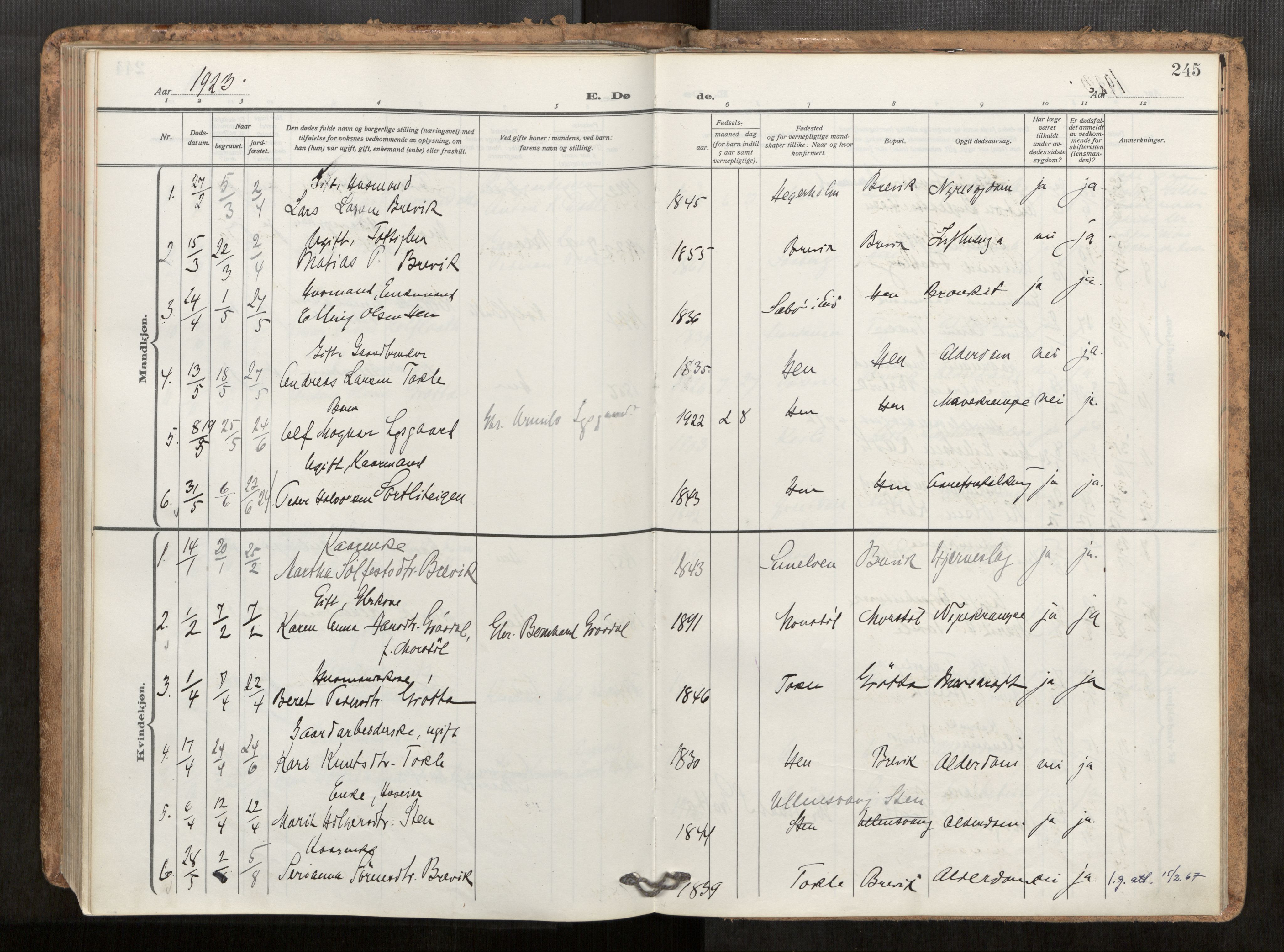 Ministerialprotokoller, klokkerbøker og fødselsregistre - Møre og Romsdal, AV/SAT-A-1454/545/L0596: Parish register (official) no. 545A04, 1921-1956, p. 245