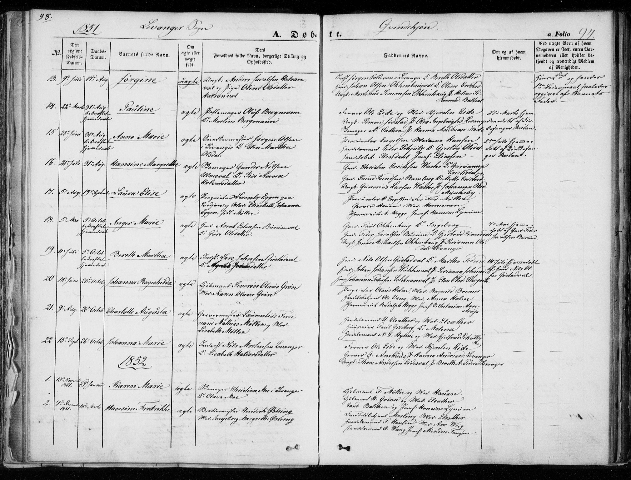 Ministerialprotokoller, klokkerbøker og fødselsregistre - Nord-Trøndelag, SAT/A-1458/720/L0183: Parish register (official) no. 720A01, 1836-1855, p. 94