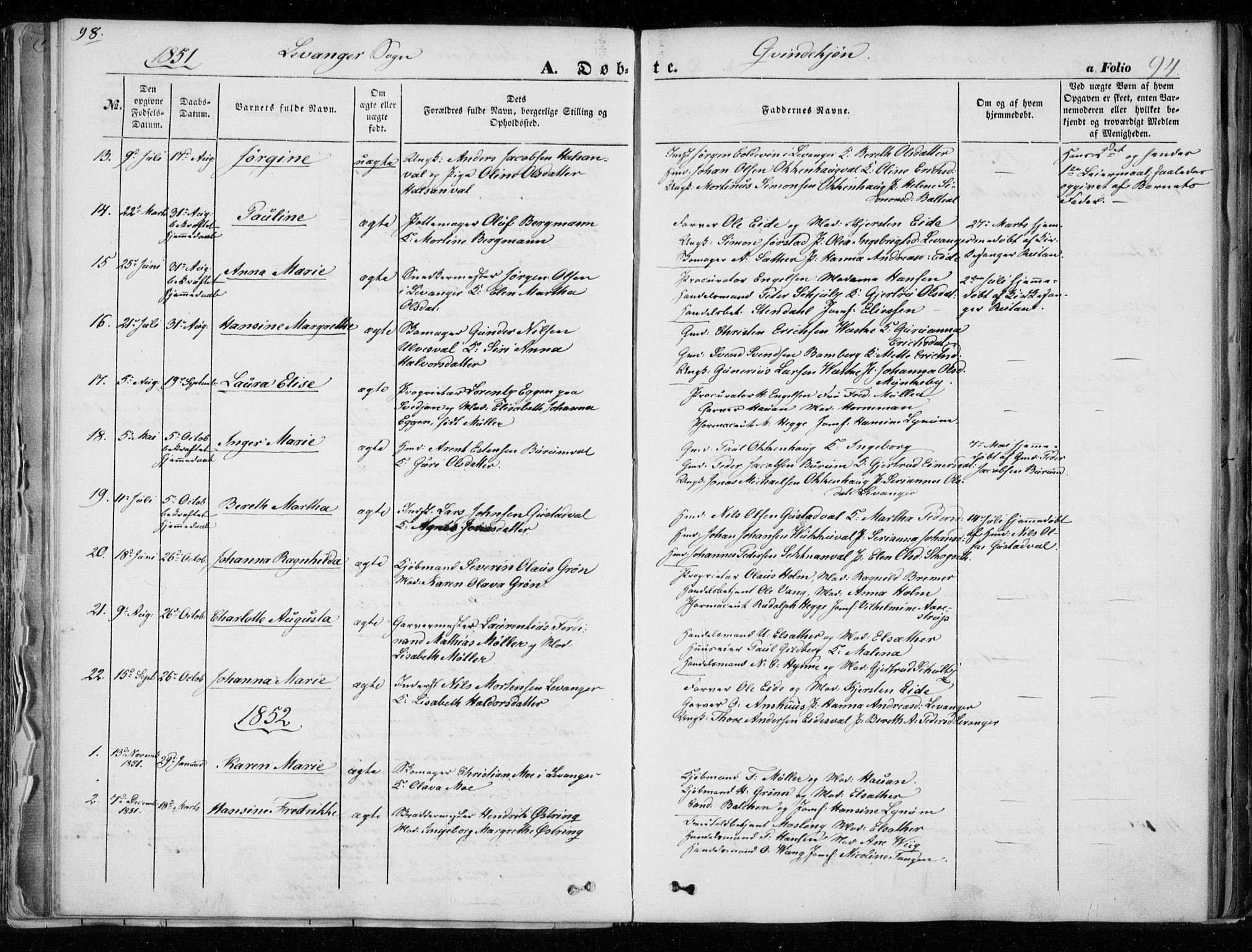 Ministerialprotokoller, klokkerbøker og fødselsregistre - Nord-Trøndelag, AV/SAT-A-1458/720/L0183: Parish register (official) no. 720A01, 1836-1855, p. 94