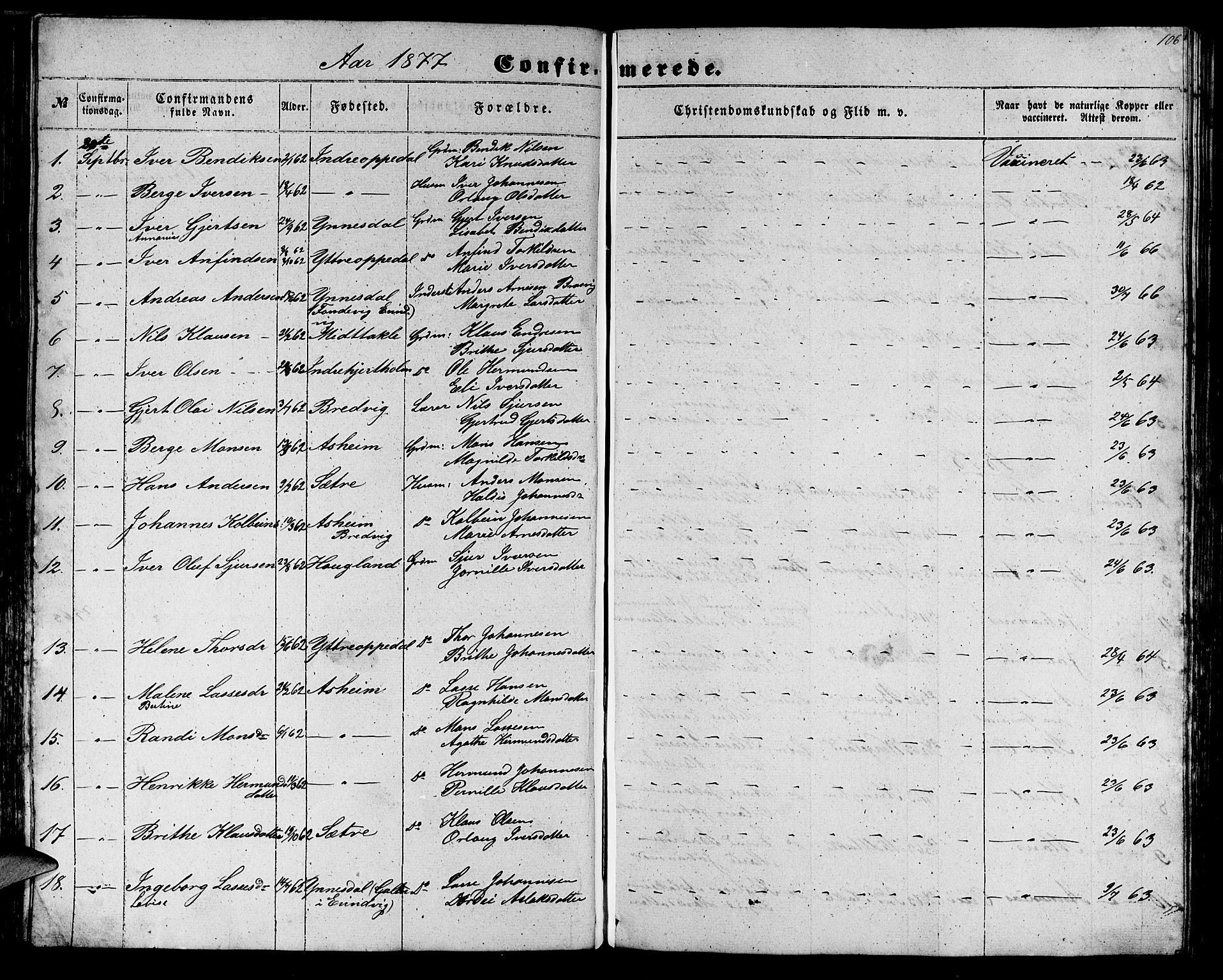 Gulen sokneprestembete, AV/SAB-A-80201/H/Hab/Habc/L0001: Parish register (copy) no. C 1, 1853-1880, p. 106