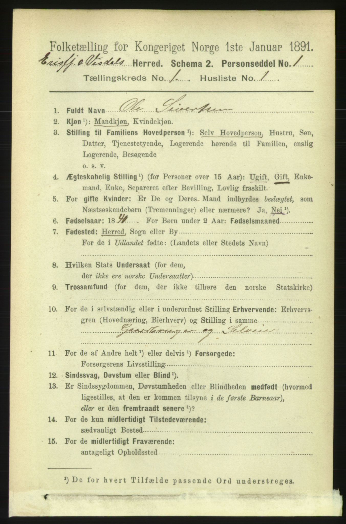 RA, 1891 census for 1542 Eresfjord og Vistdal, 1891, p. 66