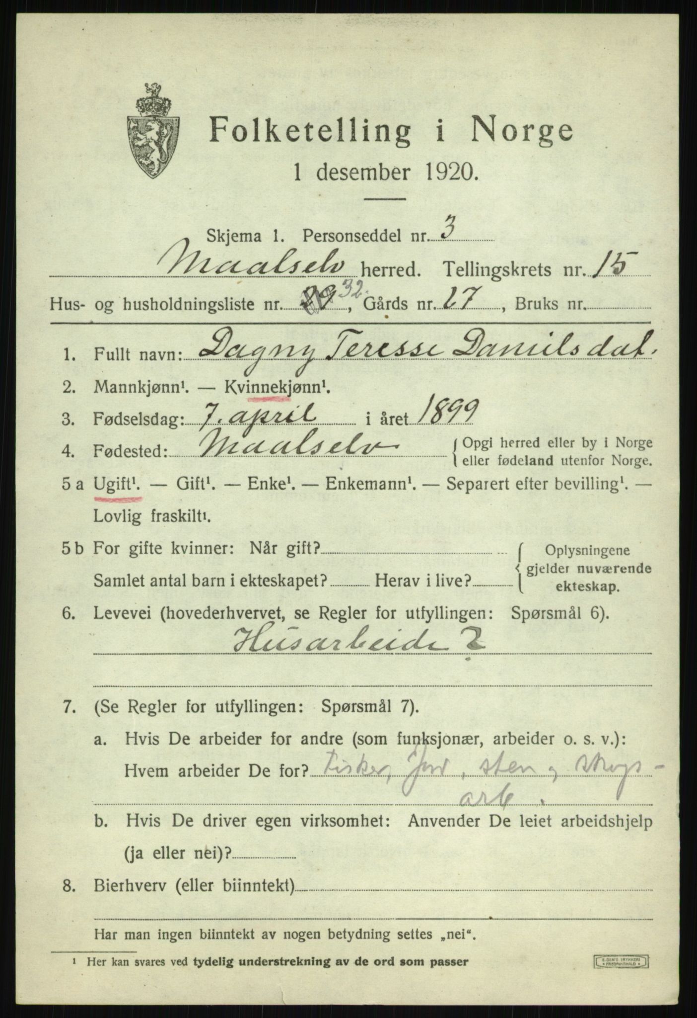 SATØ, 1920 census for Målselv, 1920, p. 8029