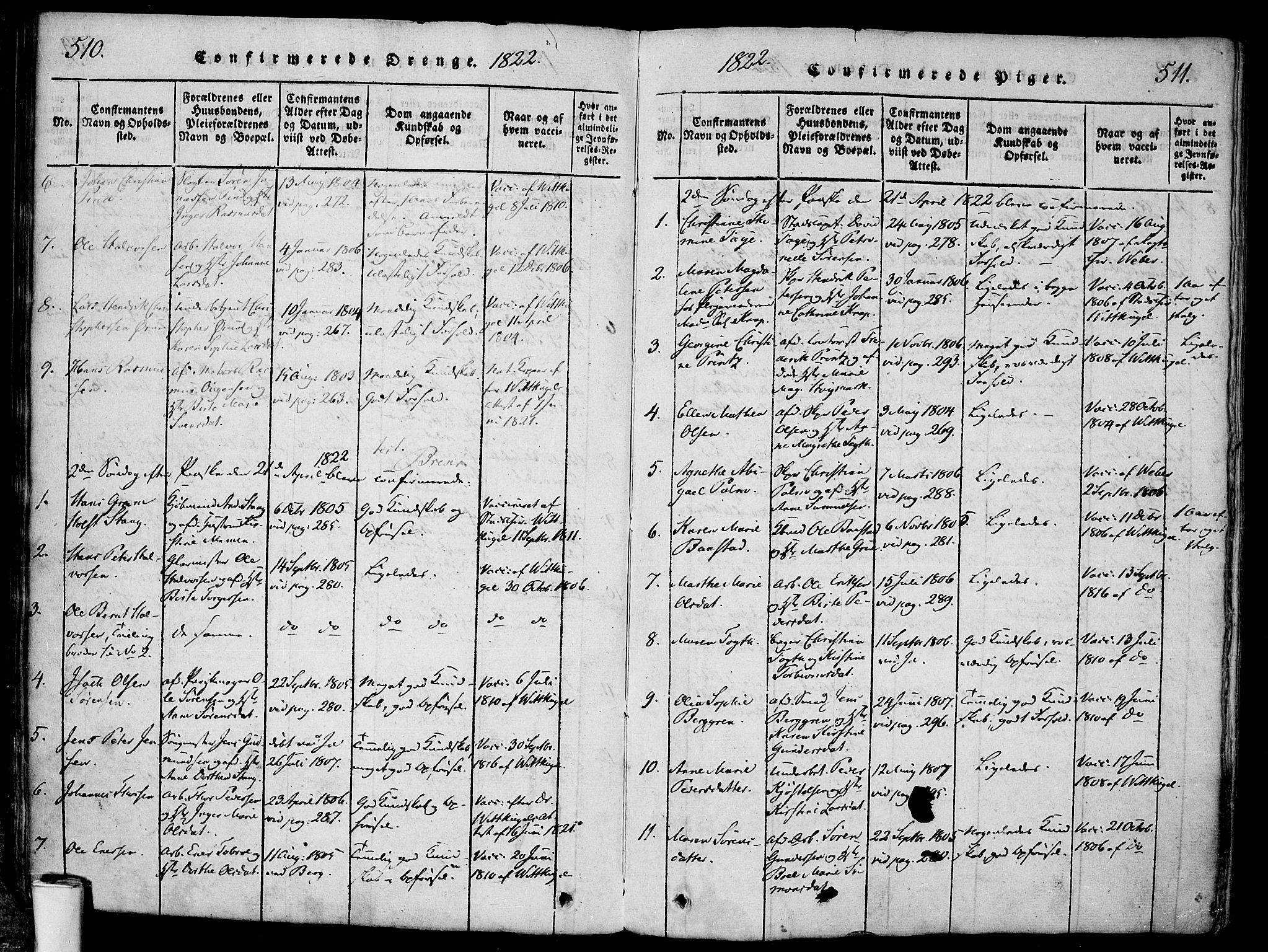 Halden prestekontor Kirkebøker, AV/SAO-A-10909/F/Fa/L0003: Parish register (official) no. I 3, 1815-1834, p. 510-511