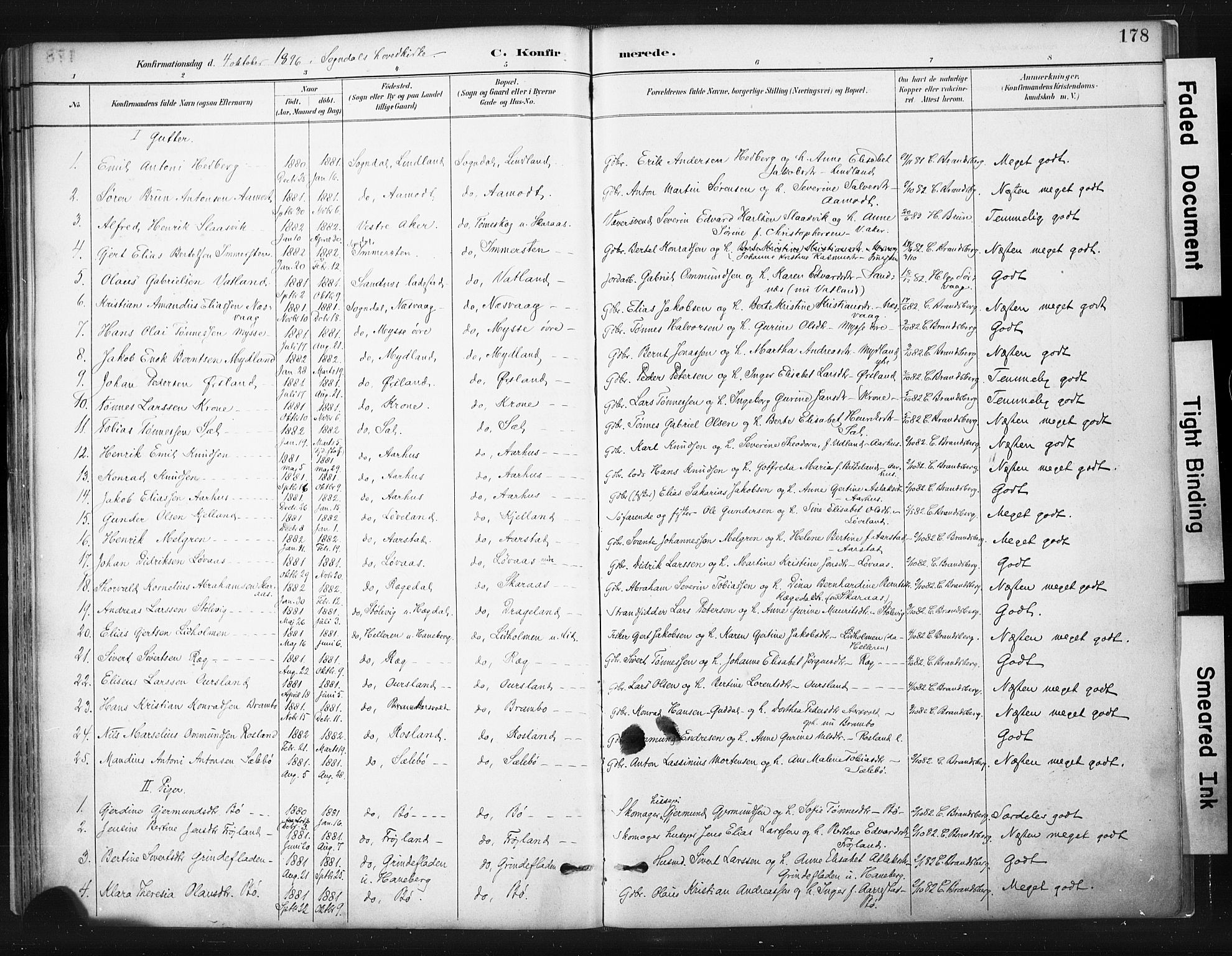 Sokndal sokneprestkontor, AV/SAST-A-101808: Parish register (official) no. A 11.1, 1887-1905, p. 178