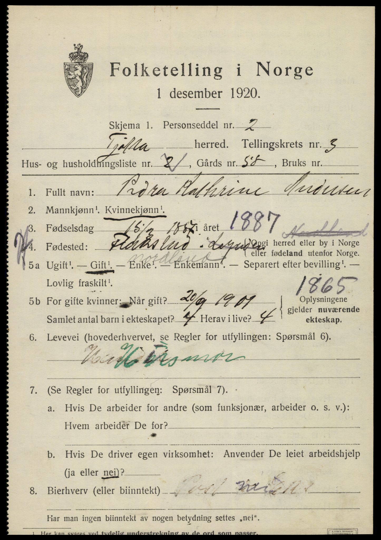 SAT, 1920 census for Tjøtta, 1920, p. 1425