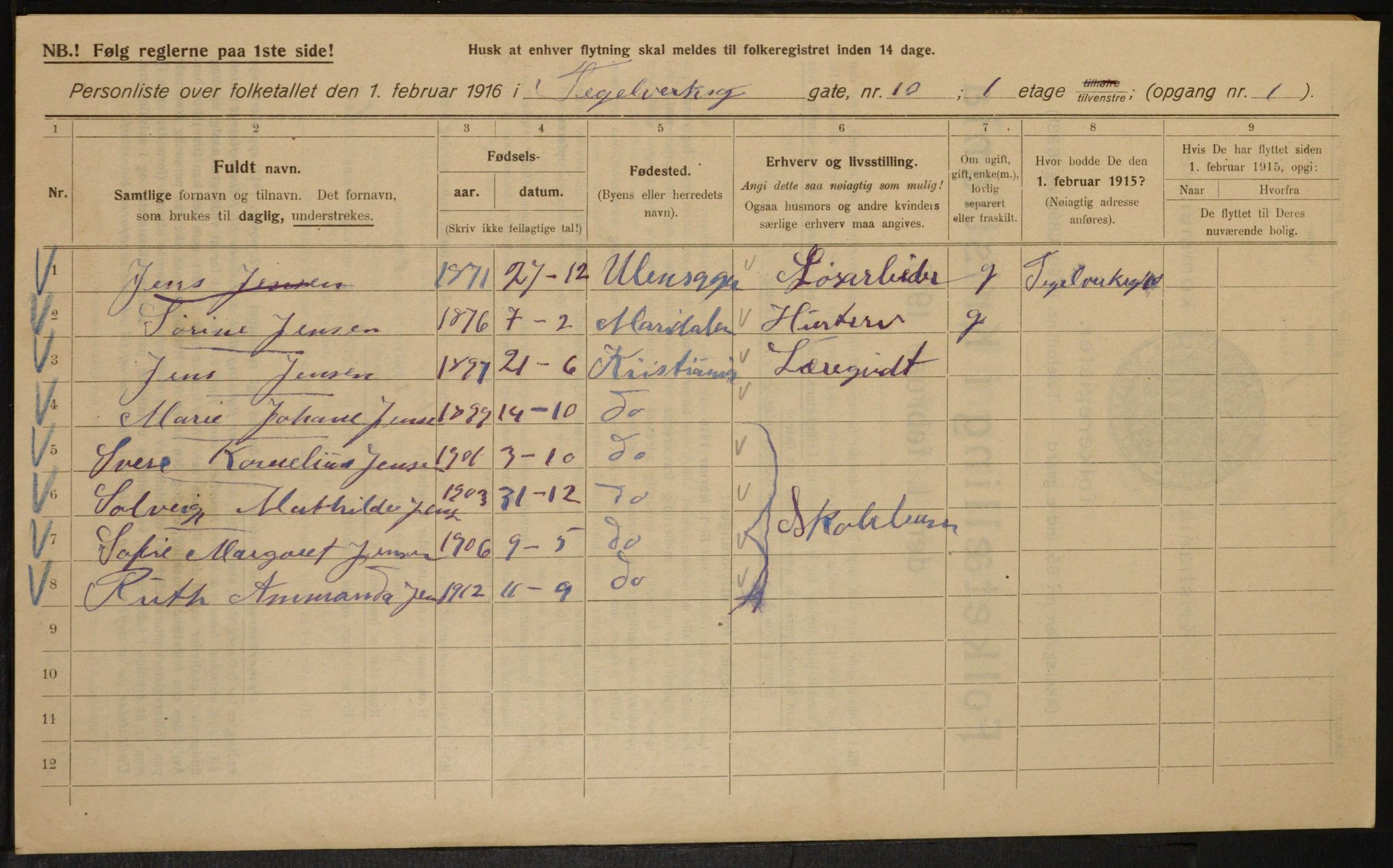 OBA, Municipal Census 1916 for Kristiania, 1916, p. 110498