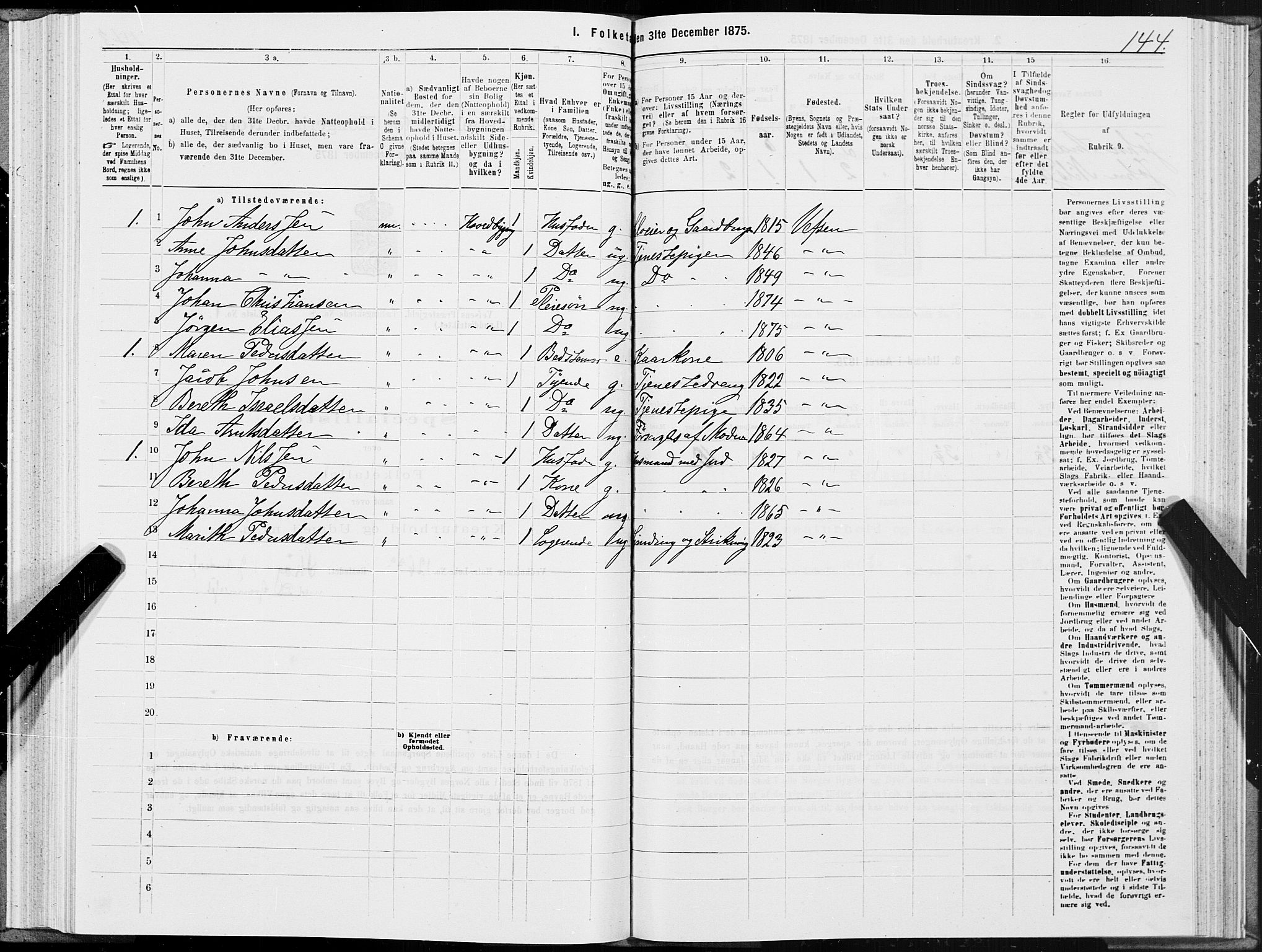 SAT, 1875 census for 1824L Vefsn/Vefsn, 1875, p. 2144