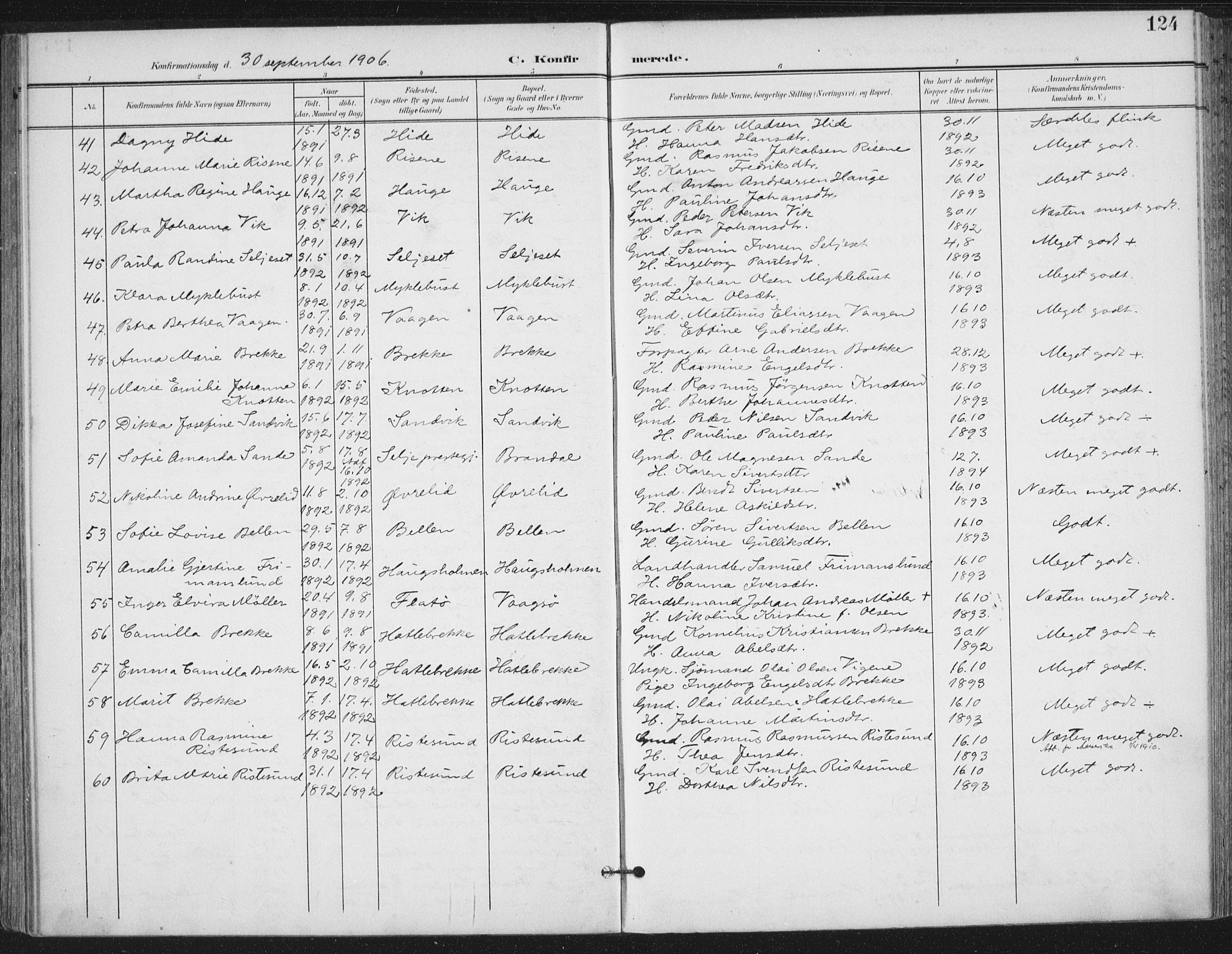 Ministerialprotokoller, klokkerbøker og fødselsregistre - Møre og Romsdal, AV/SAT-A-1454/503/L0038: Parish register (official) no. 503A06, 1901-1917, p. 124