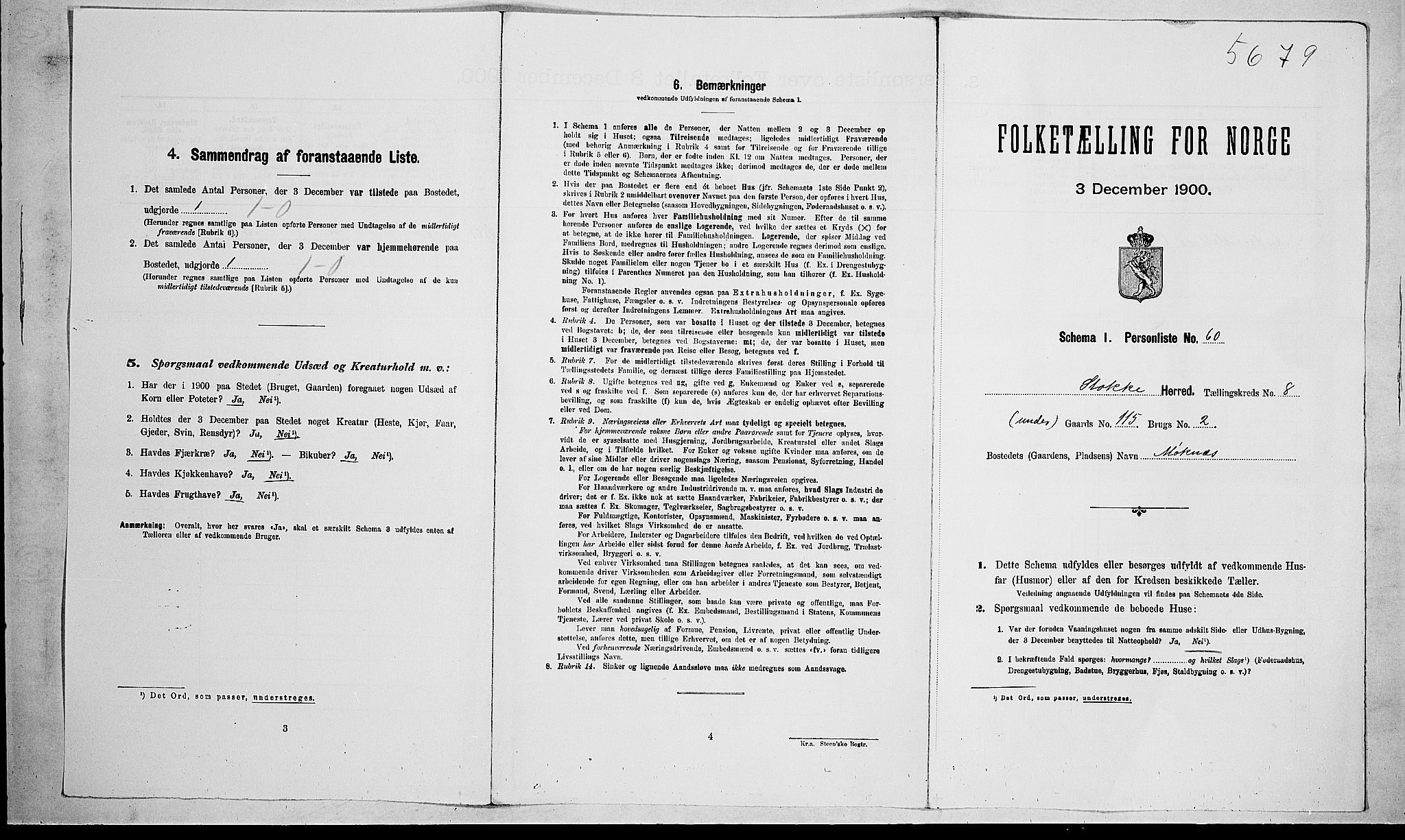 RA, 1900 census for Stokke, 1900, p. 1514