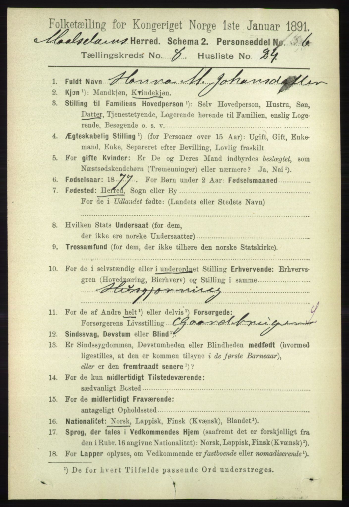 RA, 1891 census for 1924 Målselv, 1891, p. 2694