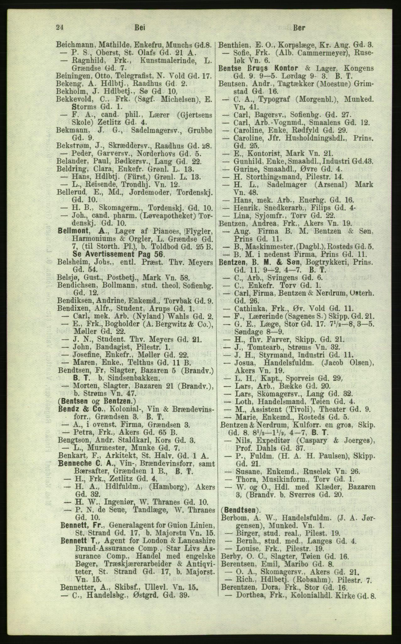 Kristiania/Oslo adressebok, PUBL/-, 1884, p. 24