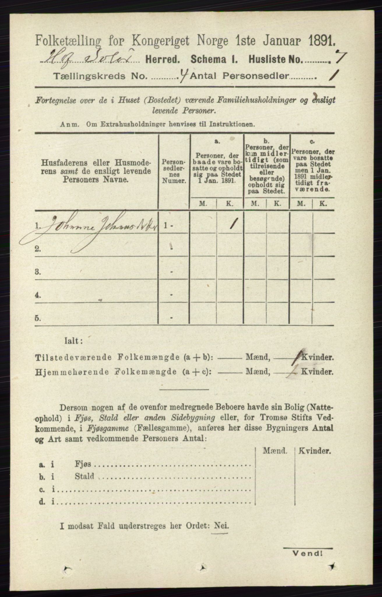 RA, 1891 census for 0424 Hof, 1891, p. 1378