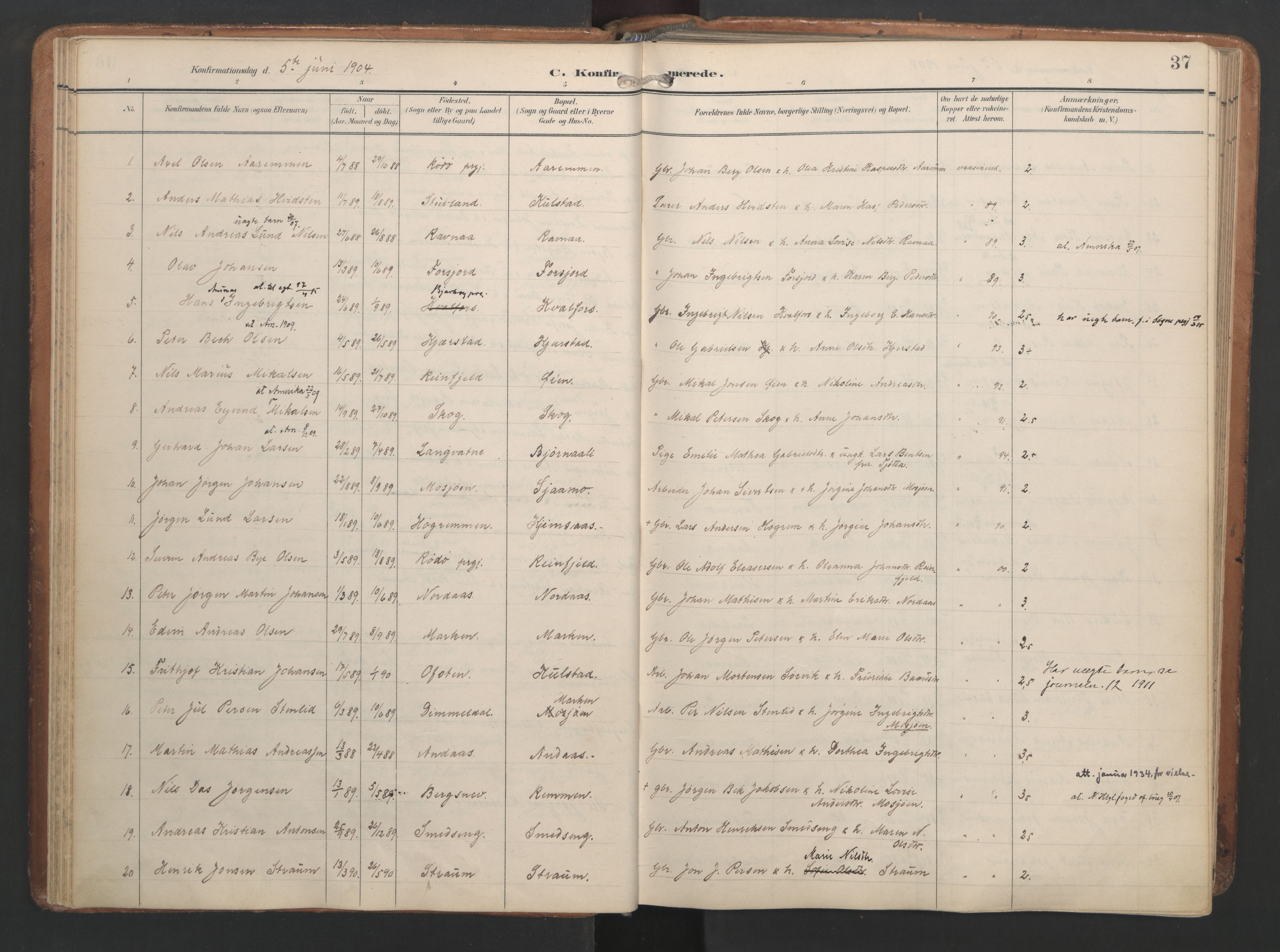 Ministerialprotokoller, klokkerbøker og fødselsregistre - Nordland, AV/SAT-A-1459/820/L0298: Parish register (official) no. 820A19, 1897-1915, p. 37