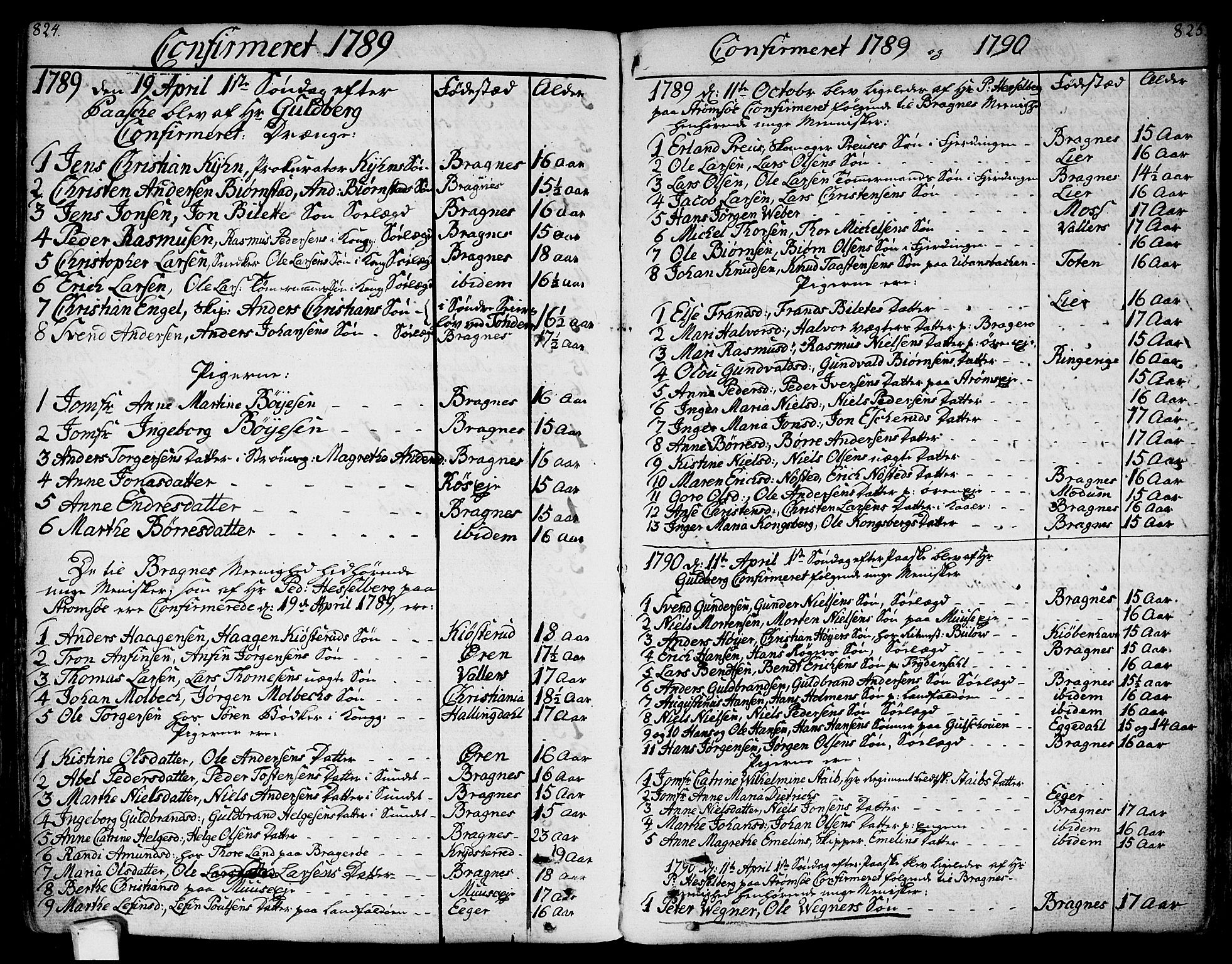 Bragernes kirkebøker, AV/SAKO-A-6/F/Fa/L0006a: Parish register (official) no. I 6, 1782-1814, p. 824-825