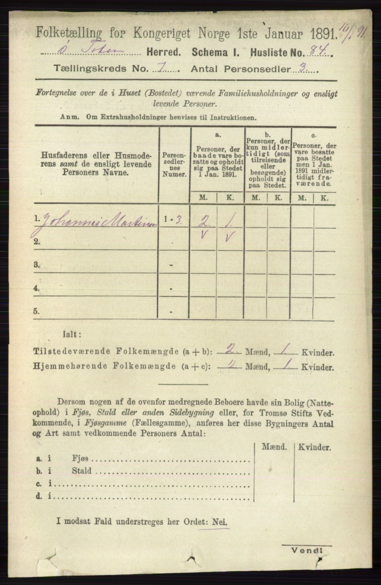 RA, 1891 census for 0528 Østre Toten, 1891, p. 4436