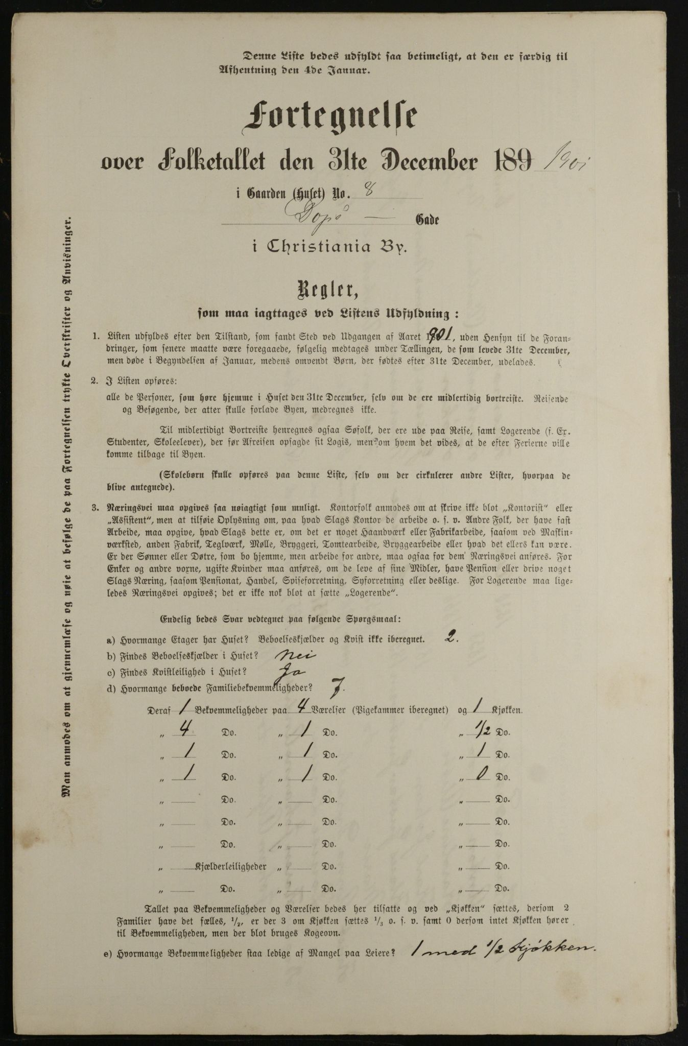 OBA, Municipal Census 1901 for Kristiania, 1901, p. 2585