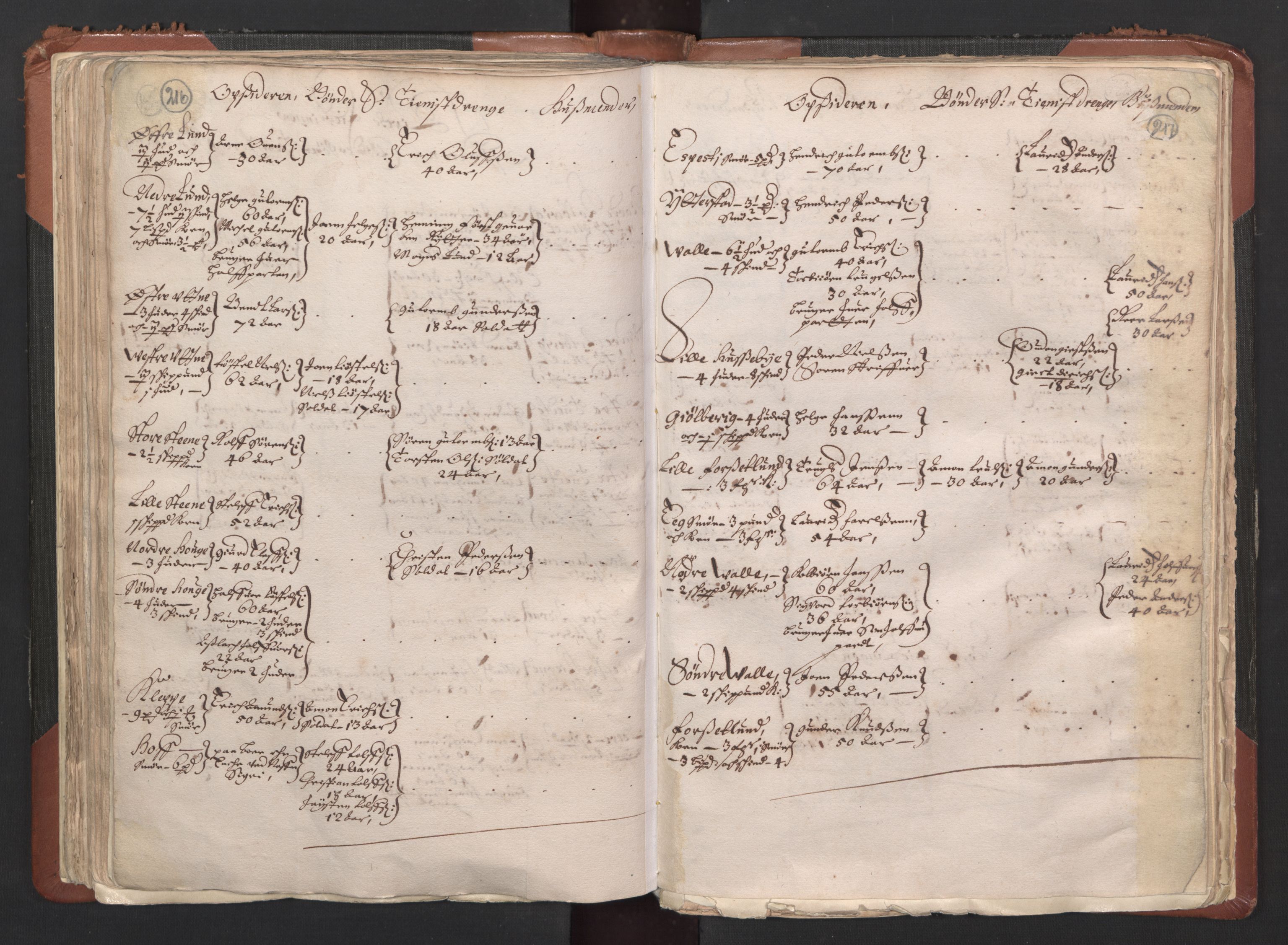 RA, Bailiff's Census 1664-1666, no. 1: Modern Østfold county, 1664, p. 216-217