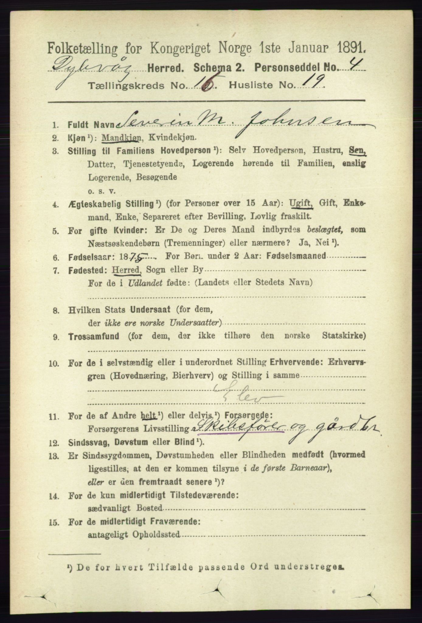 RA, 1891 census for 0915 Dypvåg, 1891, p. 6516