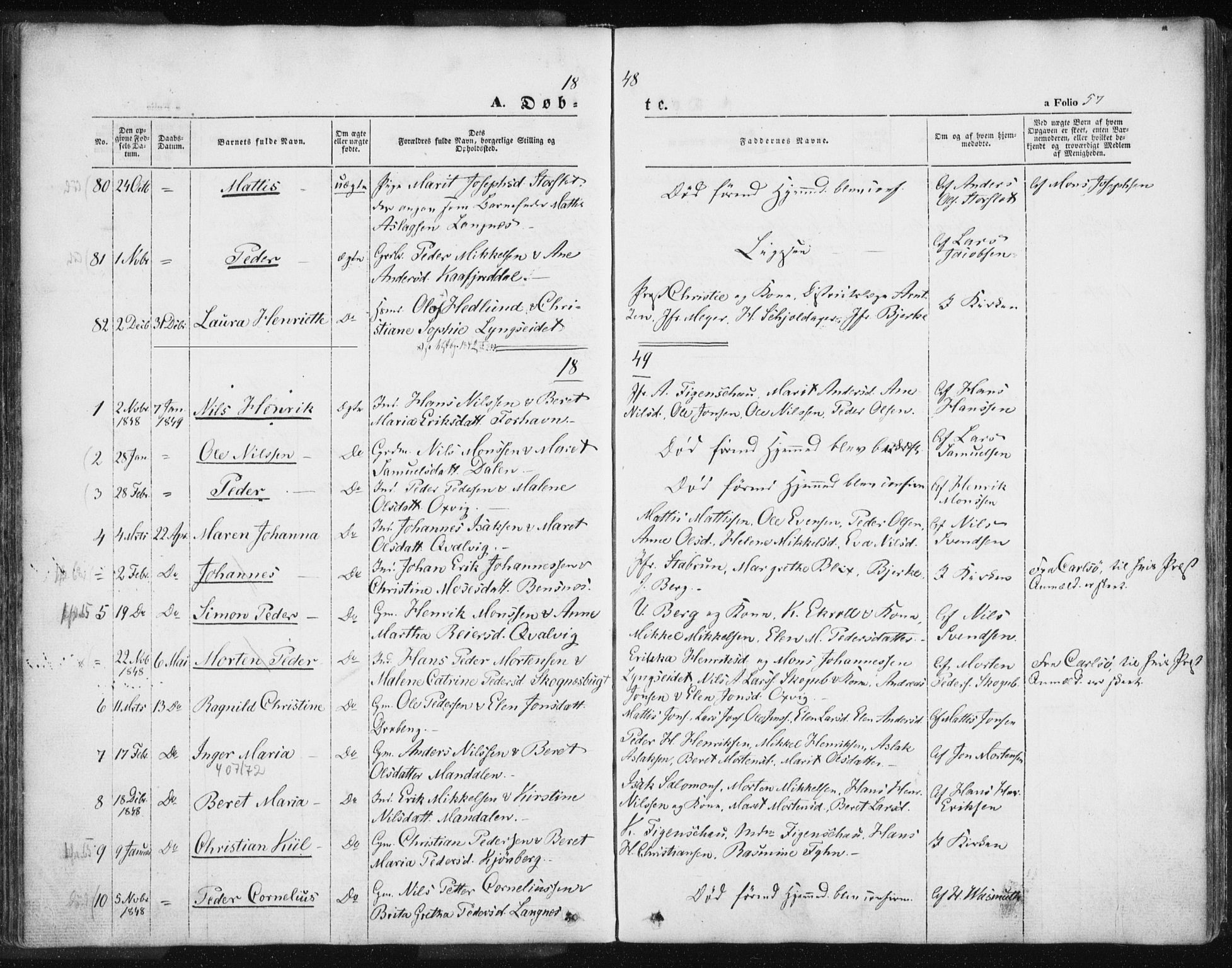 Lyngen sokneprestembete, SATØ/S-1289/H/He/Hea/L0004kirke: Parish register (official) no. 4, 1839-1858, p. 57